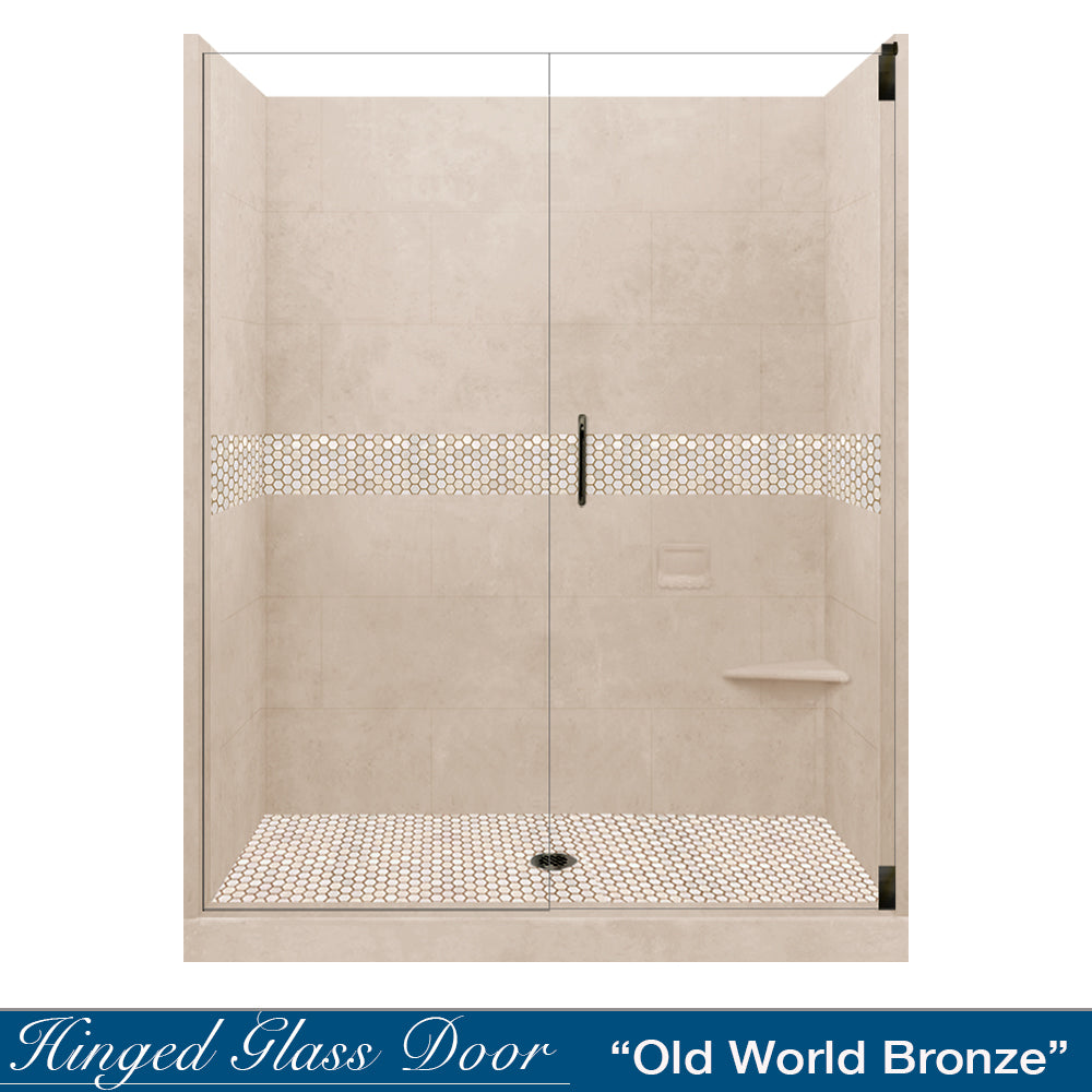 60-Piece Alcove Brown Sugar Sistine Stone & Honey Hex Mosaic Tile Set - DIY Shower Remodel Kit for Bathroom Wall & Floor Renovation