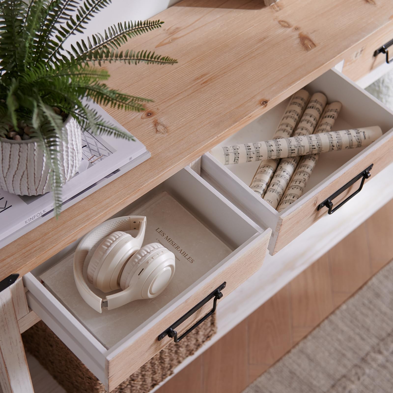 Rustic Farmhouse Console Table with 4 Drawers - 60
