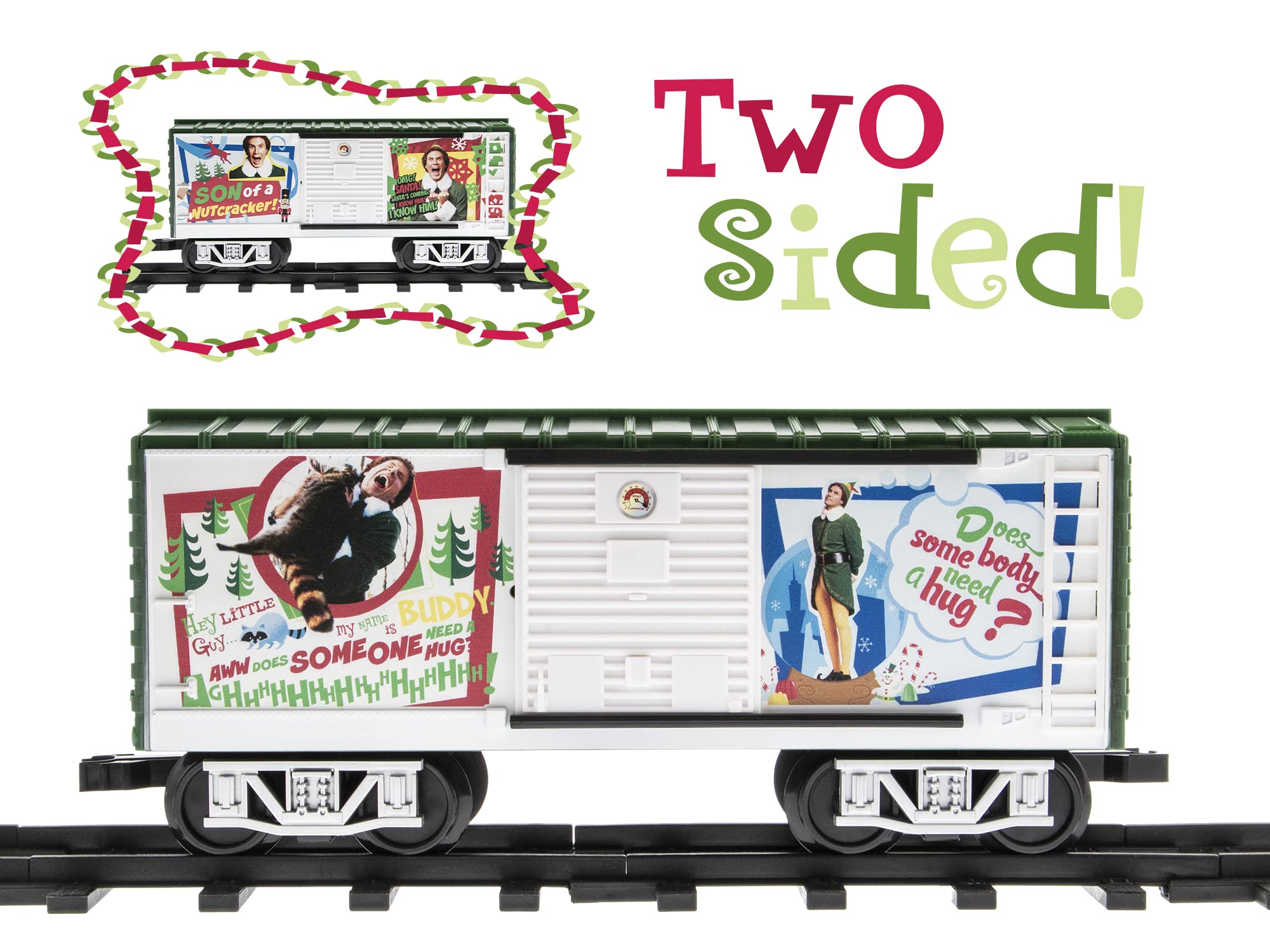 Lionel Battery-Powered Elf Toy Train Set with Locomotive, 4 Train Cars, 8-Piece Track & Remote Control - Realistic Train Sounds & LED Lights for Kids Ages 4+ | Perfect for Christmas Decorations, Birthday Gifts & Holiday Playtime