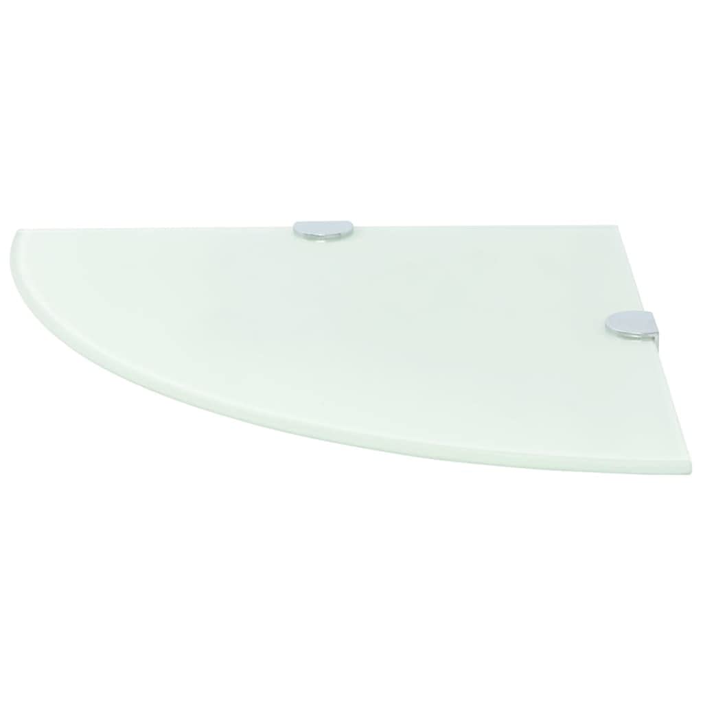 9.8x9.8 Inch White Glass Floating Corner Shelf with Chrome Supports - Bathroom Storage Organizer for Shampoo, Soap & Towels - Space Saving Wall Mounted Shelf for Small Bathrooms & Showers