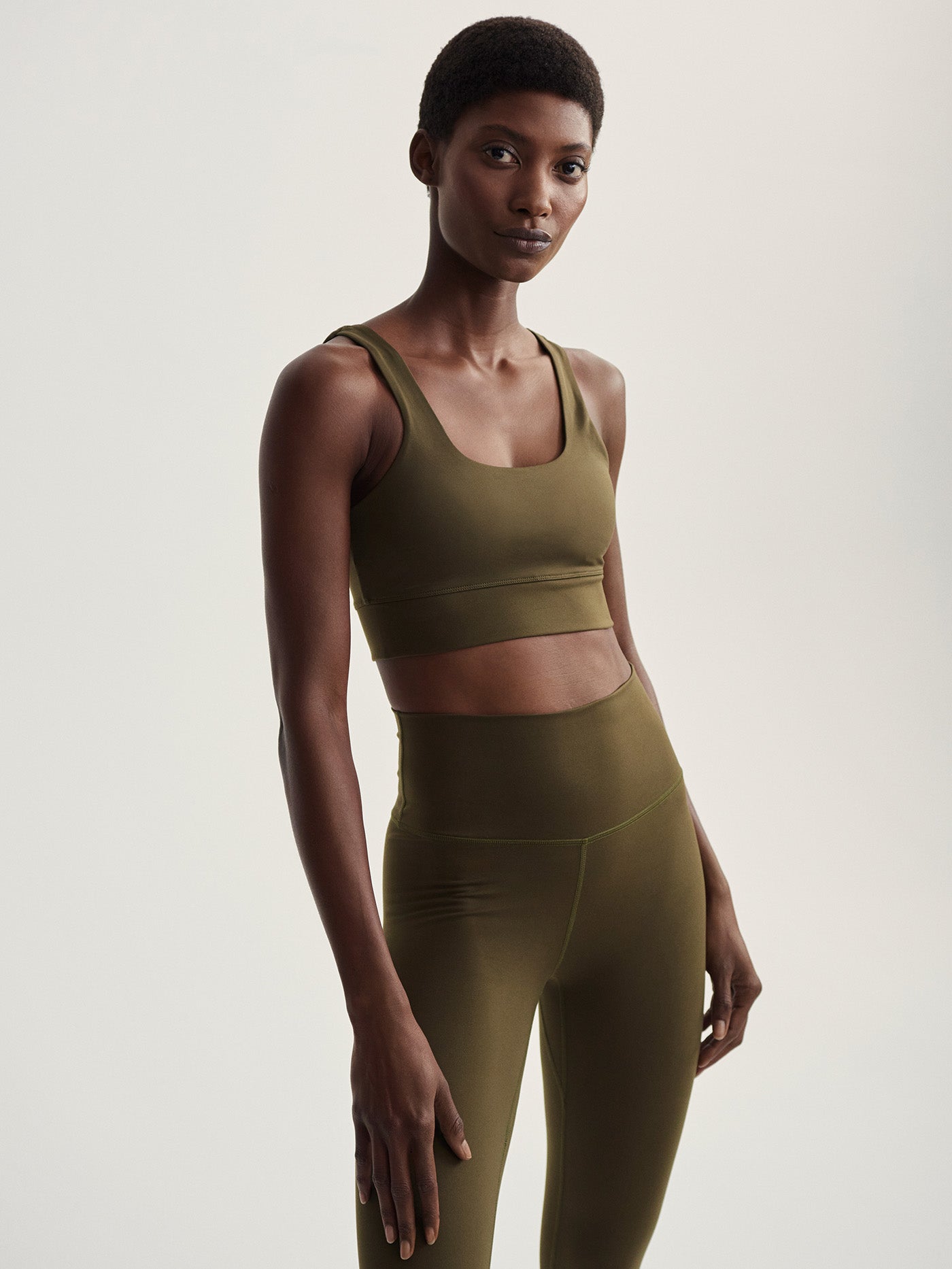 Varley Freesoft Cori Bra - Dark Olive Green Sports Bra for Women | Yoga, Running & Gym Workouts