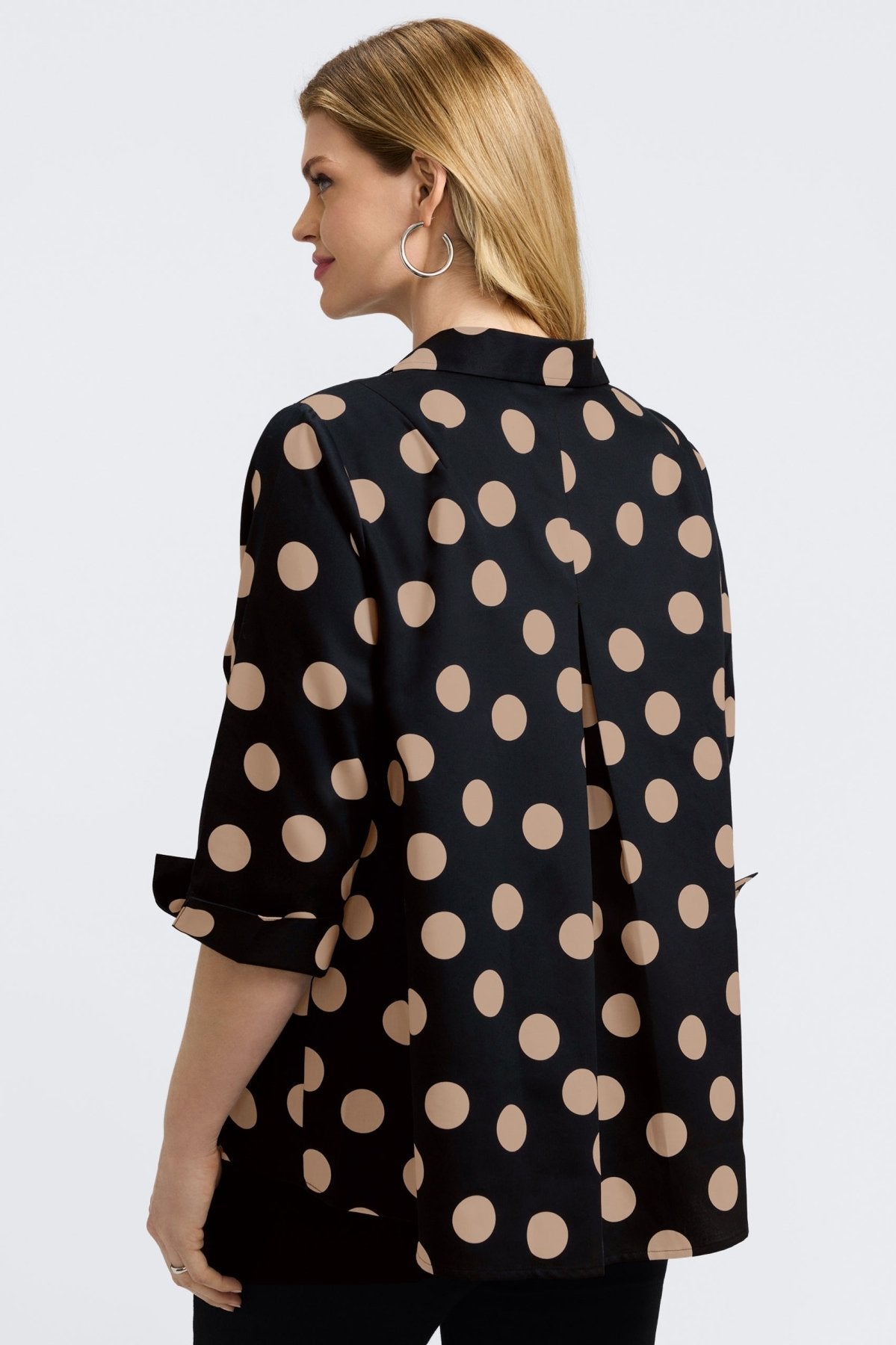 Agnes Plus Polka Dot 3/4 Sleeve Popover Blouse for Women - Casual Office Wear & Spring Outfits