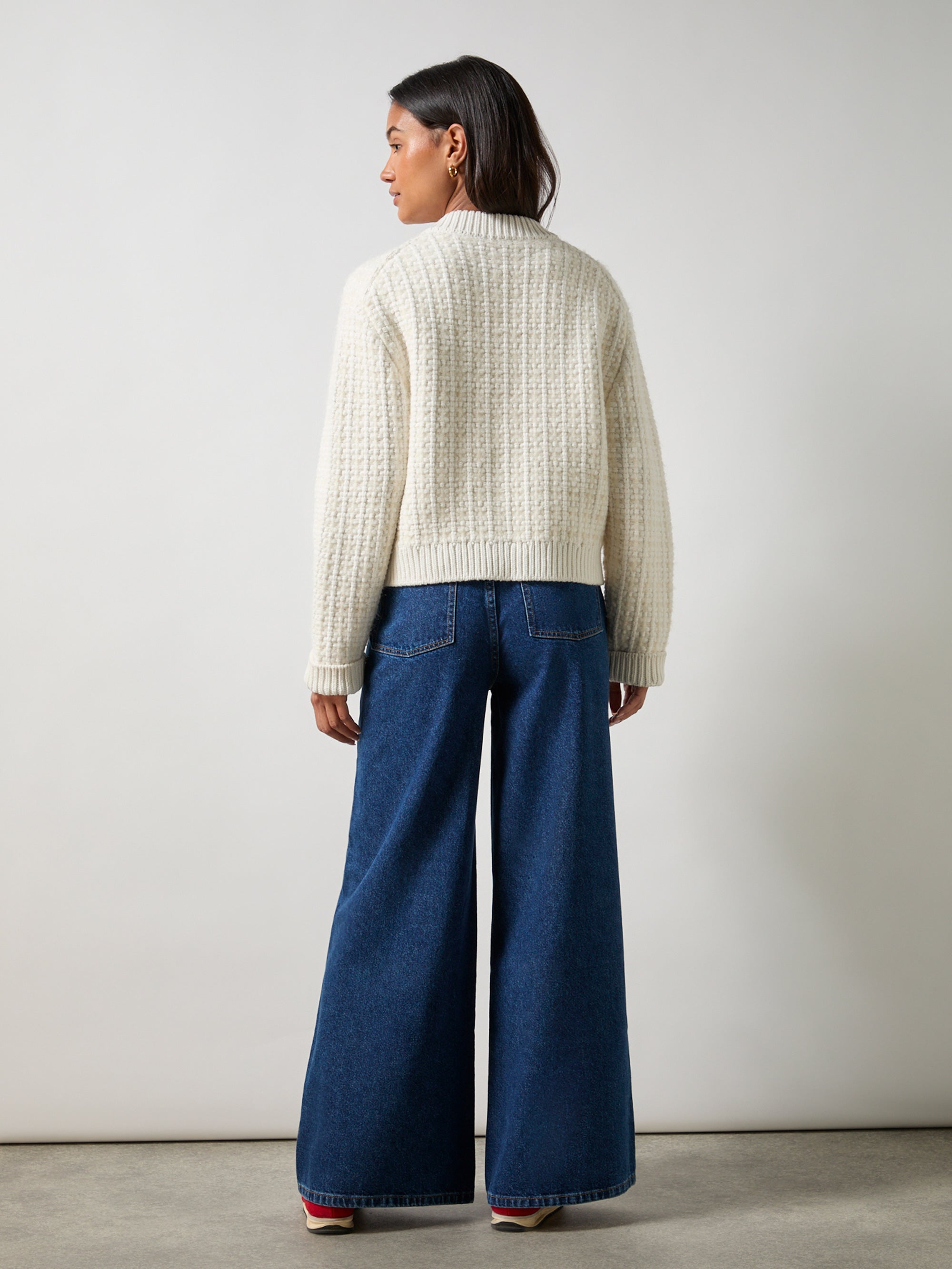 Ivory Knitted Bomber Jacket for Women - Cozy Winter Outerwear, Casual Streetwear Fashion, Perfect for Daily Wear & Outdoor Activities