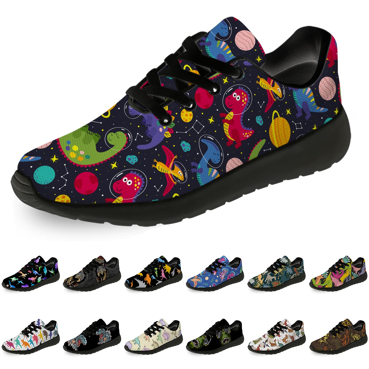 Horethy Dinosaur Running Shoes for Women & Men - Lightweight Walking Tennis Sneakers with Dino Design - Perfect Gifts for Boys & Girls - Ideal for Jogging, Gym Workouts and Casual Wear
