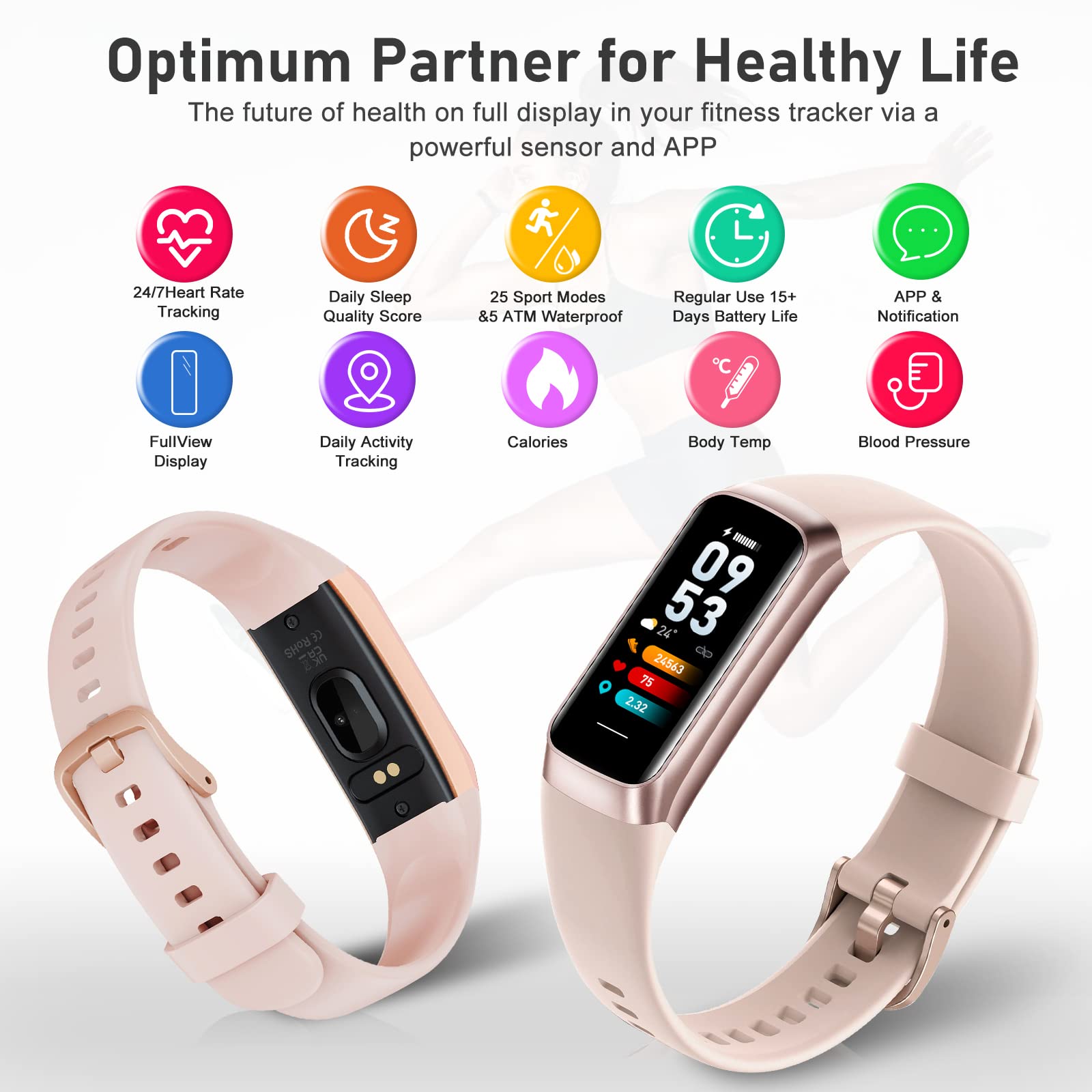 Smart Fitness Tracker with Heart Rate Monitor, Step Counter, Calorie & Sleep Tracking - 1.1
