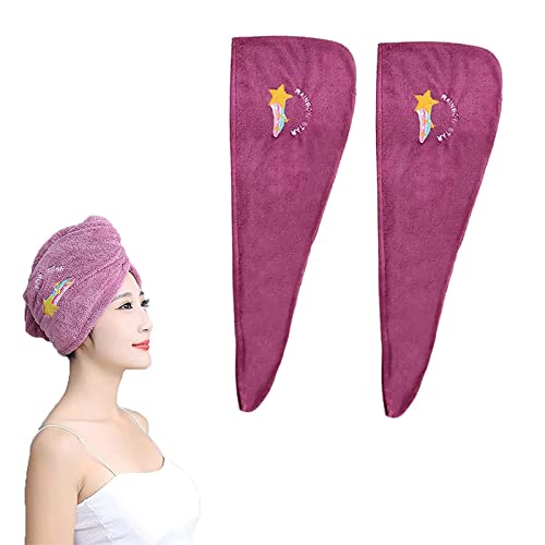 2/3/5Pcs Quick Dry Hair Towel with Button Closure - Ultra Absorbent Microfiber Hair Wrap Turban for Women - Anti-Frizz Coral Fleece Shower Cap - Perfect for Post-Shower, Salon, Gym & Travel (2pcs Purple)