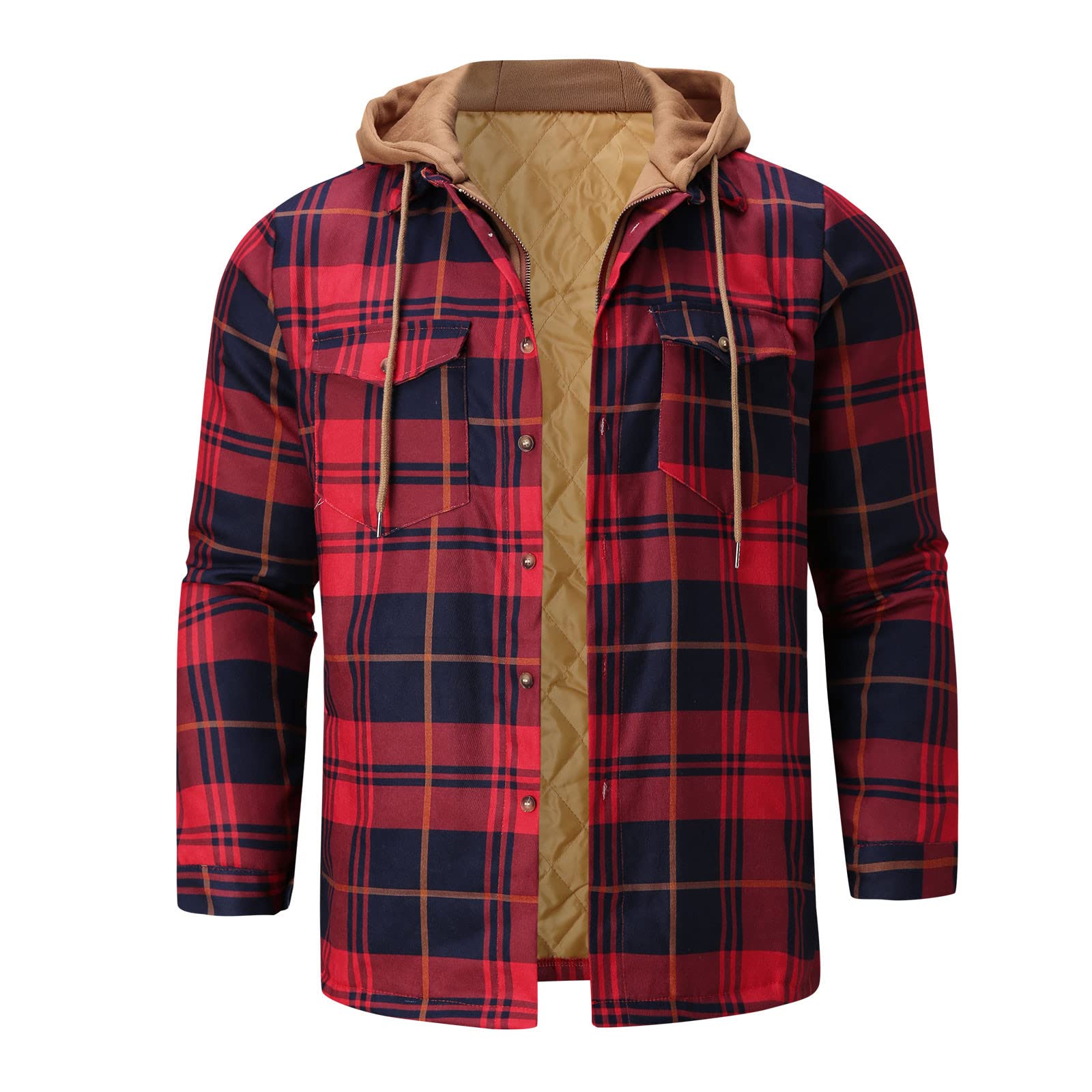 **Men's Plaid Flannel Shacket - Button Down Long Sleeve Collared Shirt Jacket for Casual Wear & Outdoor Activities**