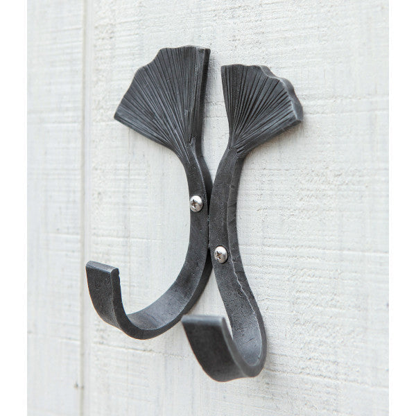 Double Ginkgo Leaf Hook - Vintage Style Wall Hooks for Coats, Hats & Keys - Perfect for Entryway, Bedroom & Bathroom Organization