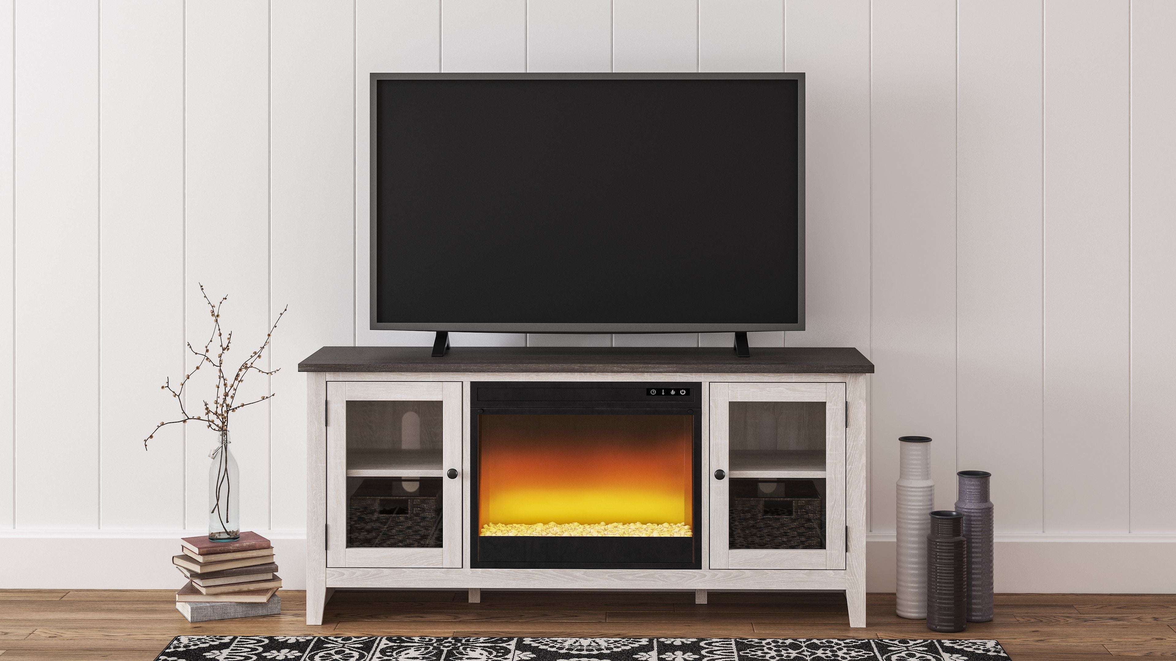 Dorrinson TV Stand with Fireplace Insert - Modern Entertainment Center for Living Room, Bedroom & Home Theater - Perfect for Cozy Nights & Stylish Decor
