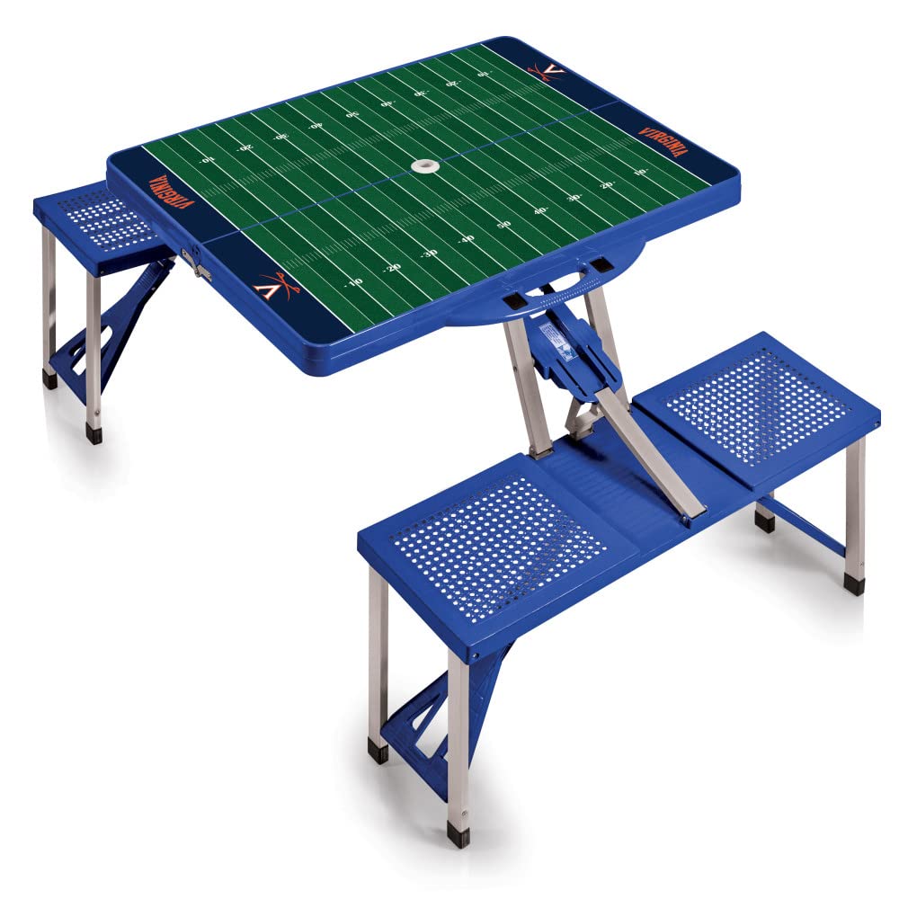 PICNIC TIME NCAA Virginia Cavaliers Folding Picnic Table - Portable Camping Table with Umbrella Hole - Outdoor Dining Table for Tailgating, Beach, Backyard (Royal Blue)