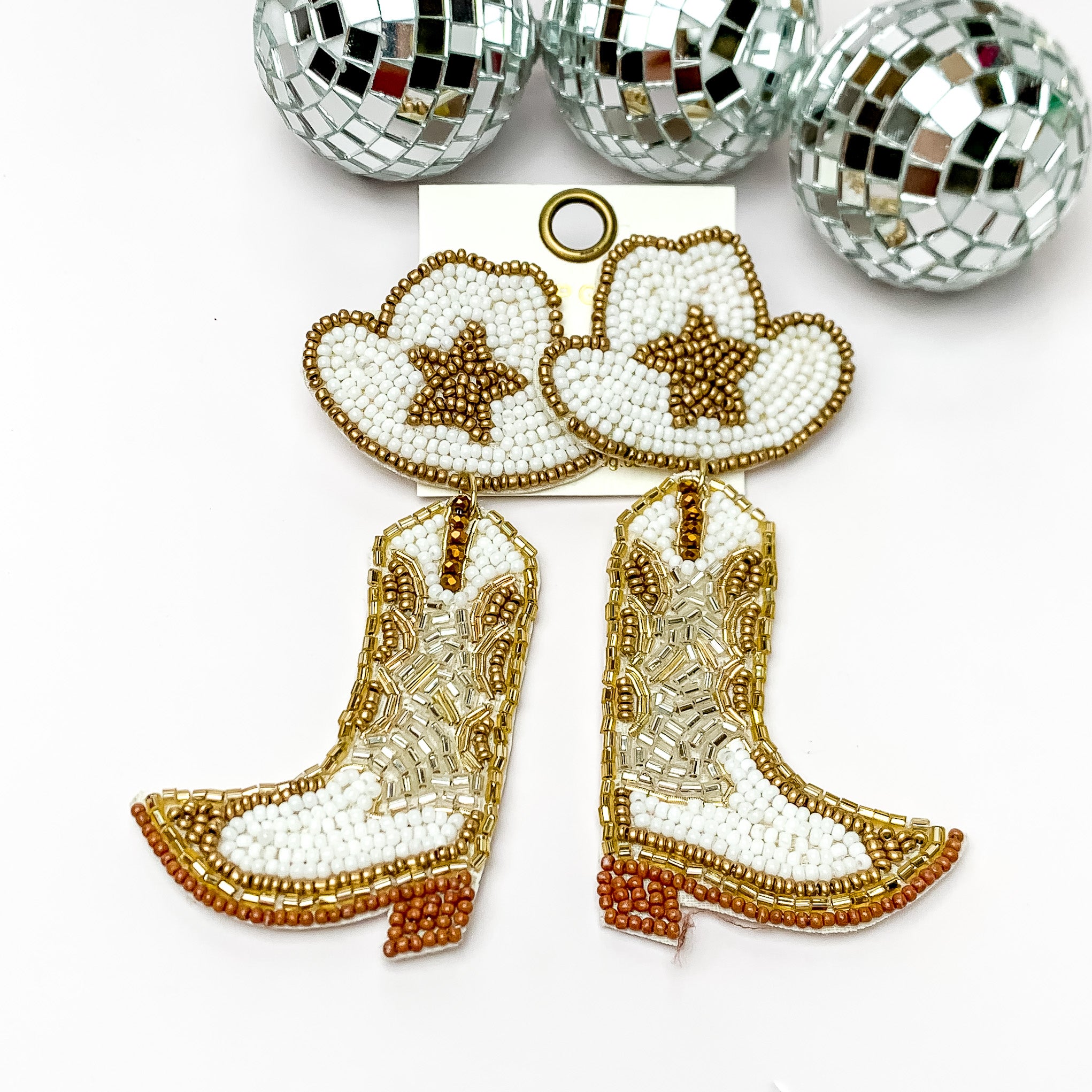 Beaded Cowboy Hat & Boot Earrings with Gold Star Charm - Western Style Jewelry for Women - Perfect for Country Concerts, Rodeos & Cowgirl Fashion