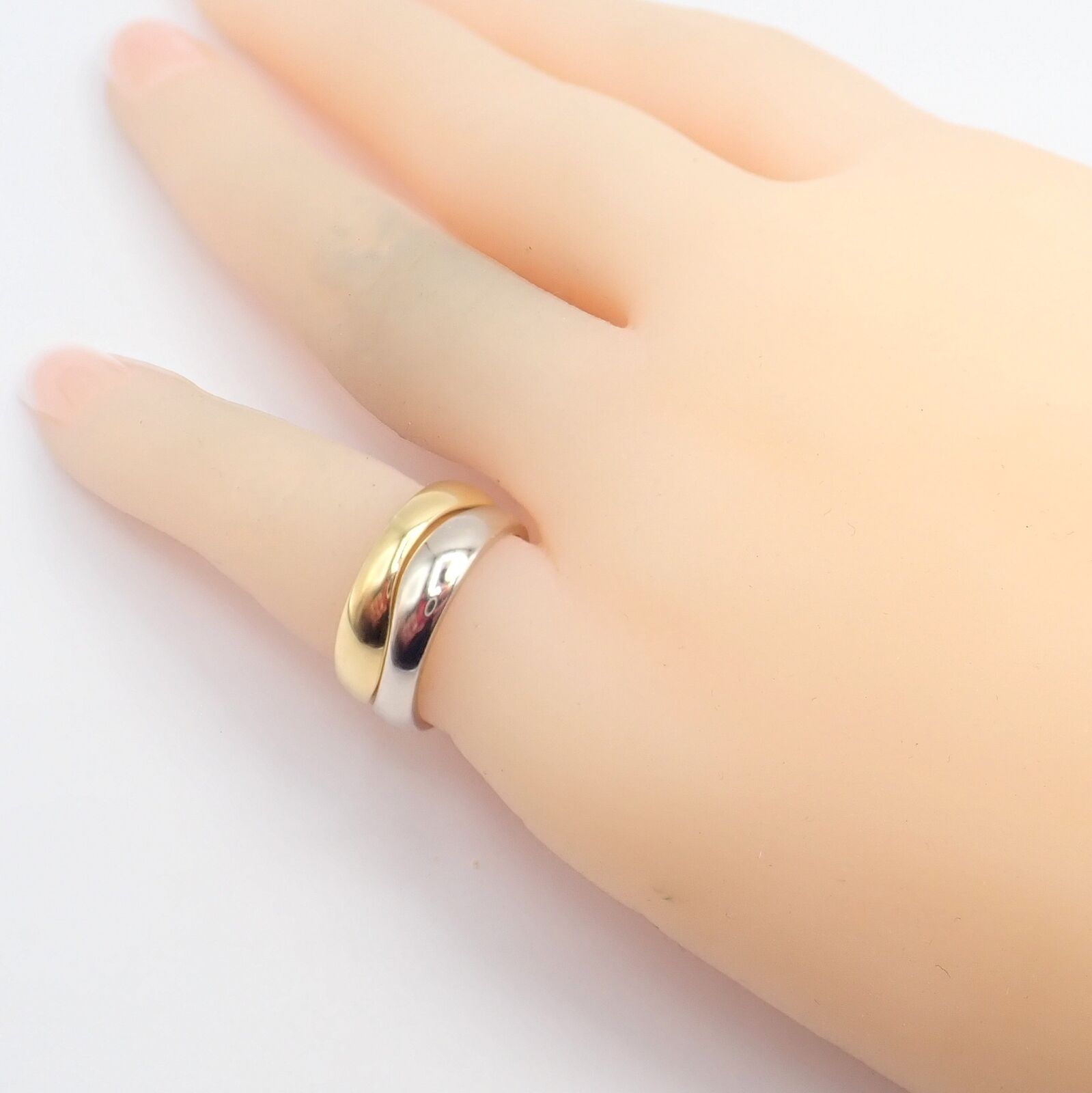 Authentic Cartier 18K Yellow & White Gold Two-Tone Stackable Puzzle Band Ring - Size 50 (US 5.25) | Luxury Jewelry Gift for Women, Anniversary & Special Occasions