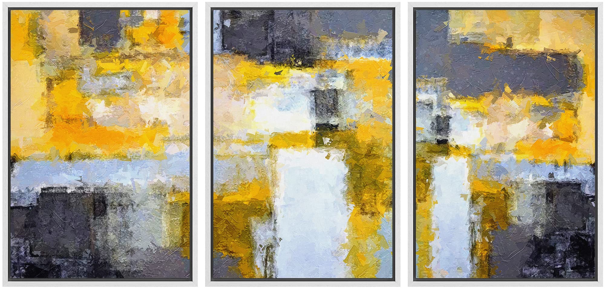 Wall26 Framed Abstract Wall Art Set - Gold, Black & Blue Faded Paint Strokes Modern Boho Decor - 24x36 Inches for Living Room, Bedroom, Office | Perfect for Contemporary Home & Workspace Decor