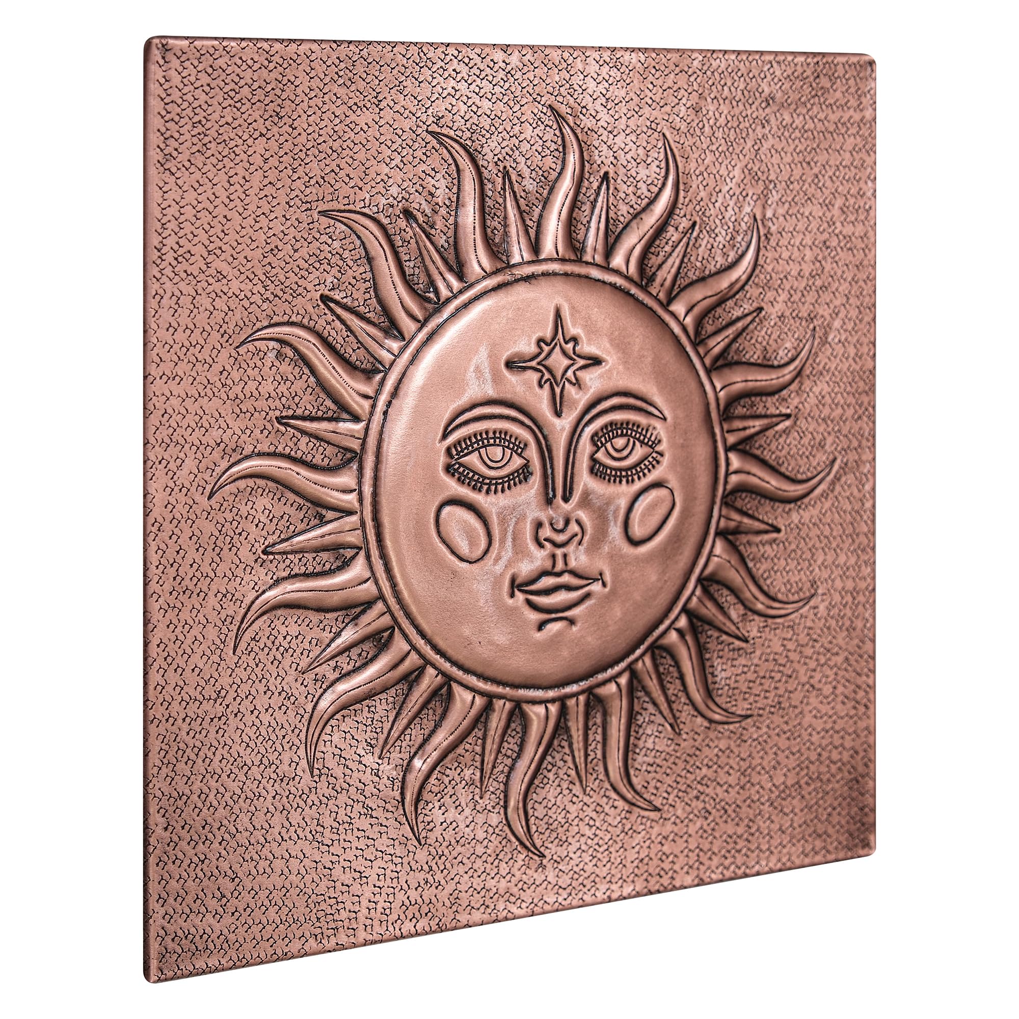 Handmade Copper Backsplash Tile - Sun with Face Design - Custom Kitchen Backsplash Panel for Indoor & Outdoor Wall Decor | Durable & Stylish for Home, Restaurant, or Cafe Use