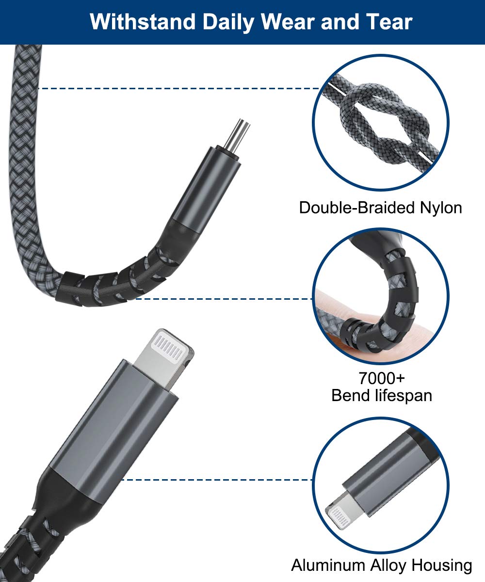 Basesailor 10FT USB C to Lightning Cable with USB A Adapter - Fast Charging Power Cord for iPhone 14 13 12 11 Pro Max XS XR 8 7 6 Plus 5 SE & iPad 9th/8th Gen - Perfect for Car Charging, Home & Office Use