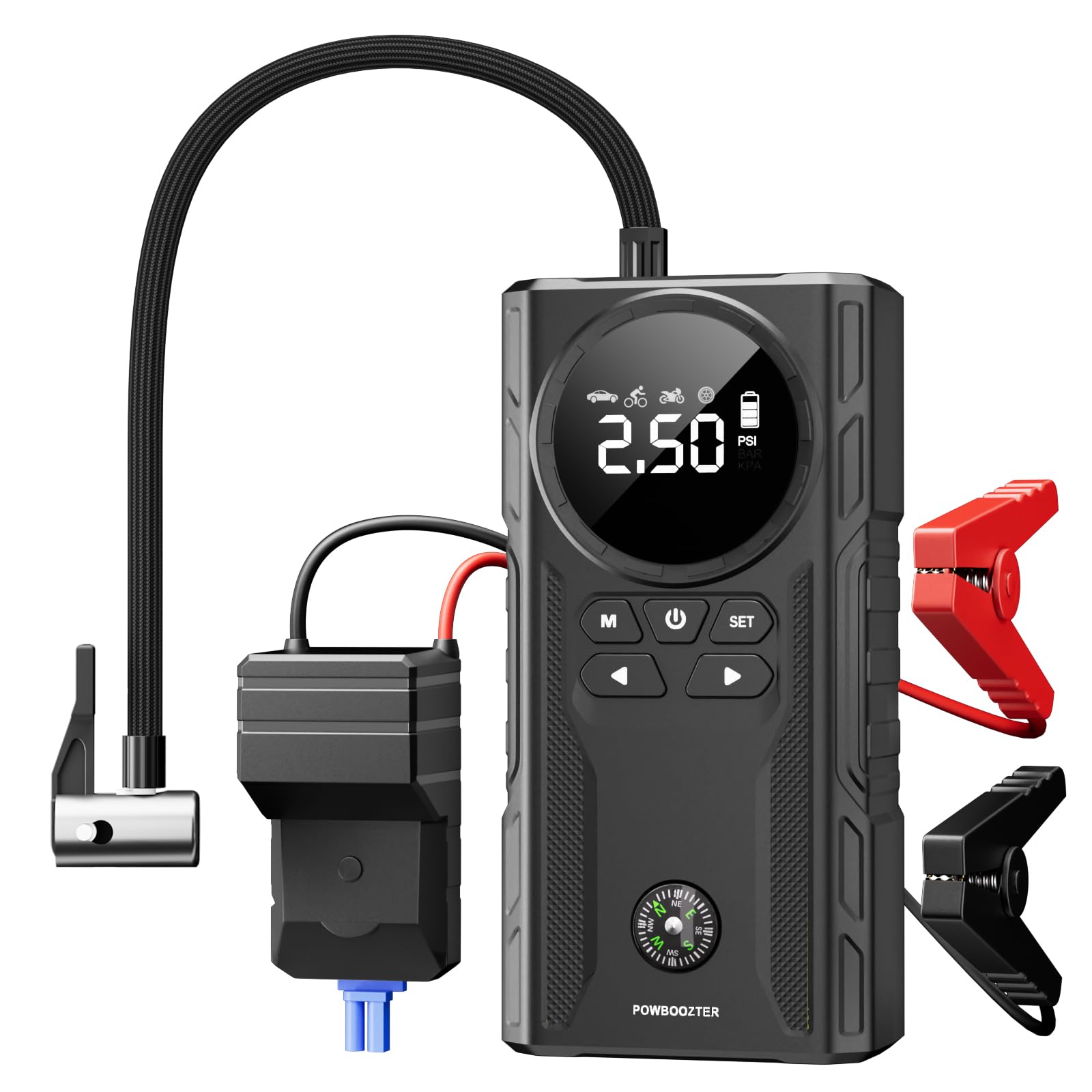 3500A Portable Car Jump Starter with Air Compressor - Emergency Battery Booster for All Gas & 8.0L Diesel Engines, Tire Inflator with LCD Display, USB Ports & LED Flashlight - Perfect for Roadside Emergencies, Camping & Outdoor Adventures