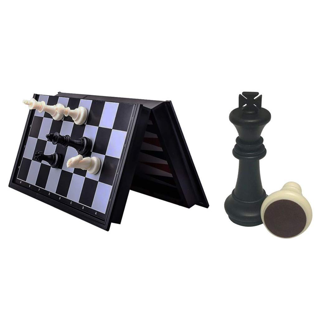 XBSLJ 3-in-1 Magnetic Travel Chess Set - Traditional Chess, Checkers & Backgammon Game with Folding Board & Plastic Pieces - Portable Board Games for Adults & Kids (Black/White, 25x25x2cm) - Perfect for Travel, Camping, Family Game Nights & Gifts