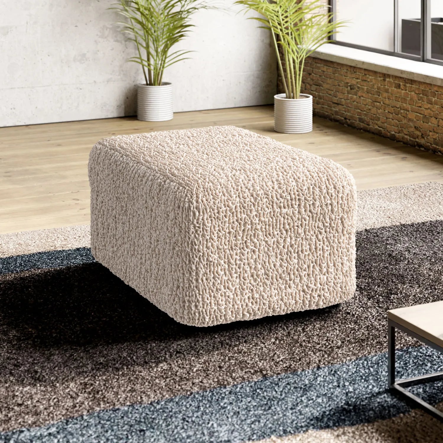 Ottoman Slipcover Medium Size - Goffrato Velvet Collection | Stretchable Furniture Cover for Living Room, Bedroom & Office Decor