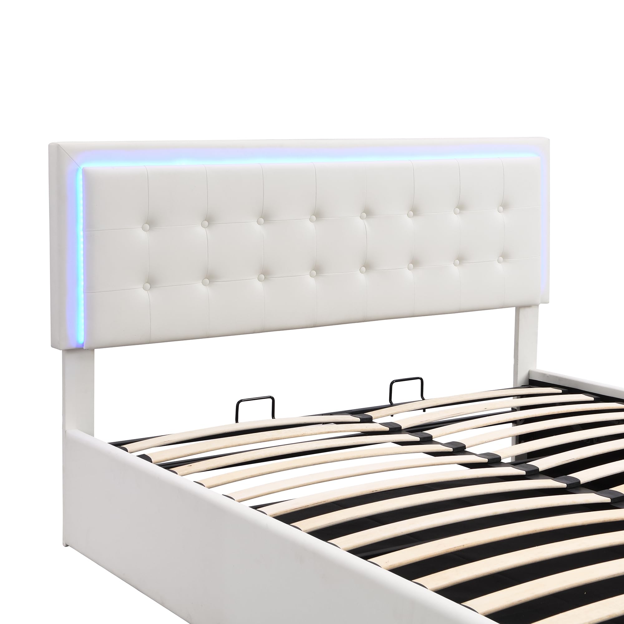 3-Piece Queen Size Bedroom Set - Upholstered Platform Bed with Hydraulic Storage & Adjustable Headboard, 2 Crystal Nightstands | Modern Bedroom Furniture for Small Spaces & Guest Rooms (White)
