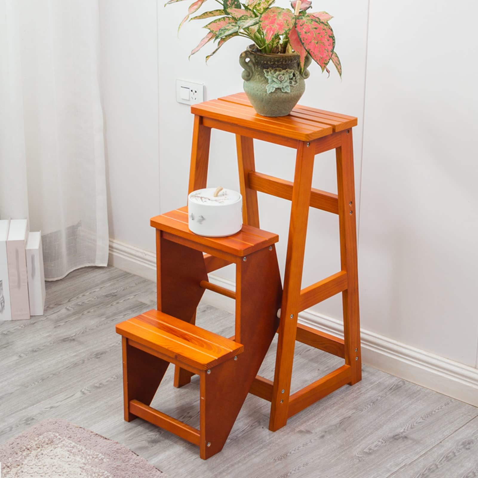 Elderly Bath Stool with Non-Slip Safety, 3-Step Folding Wooden Step Stool - Portable Shoe Bench & Kitchen Ladder Chair for Seniors, Bathroom, and Home Use