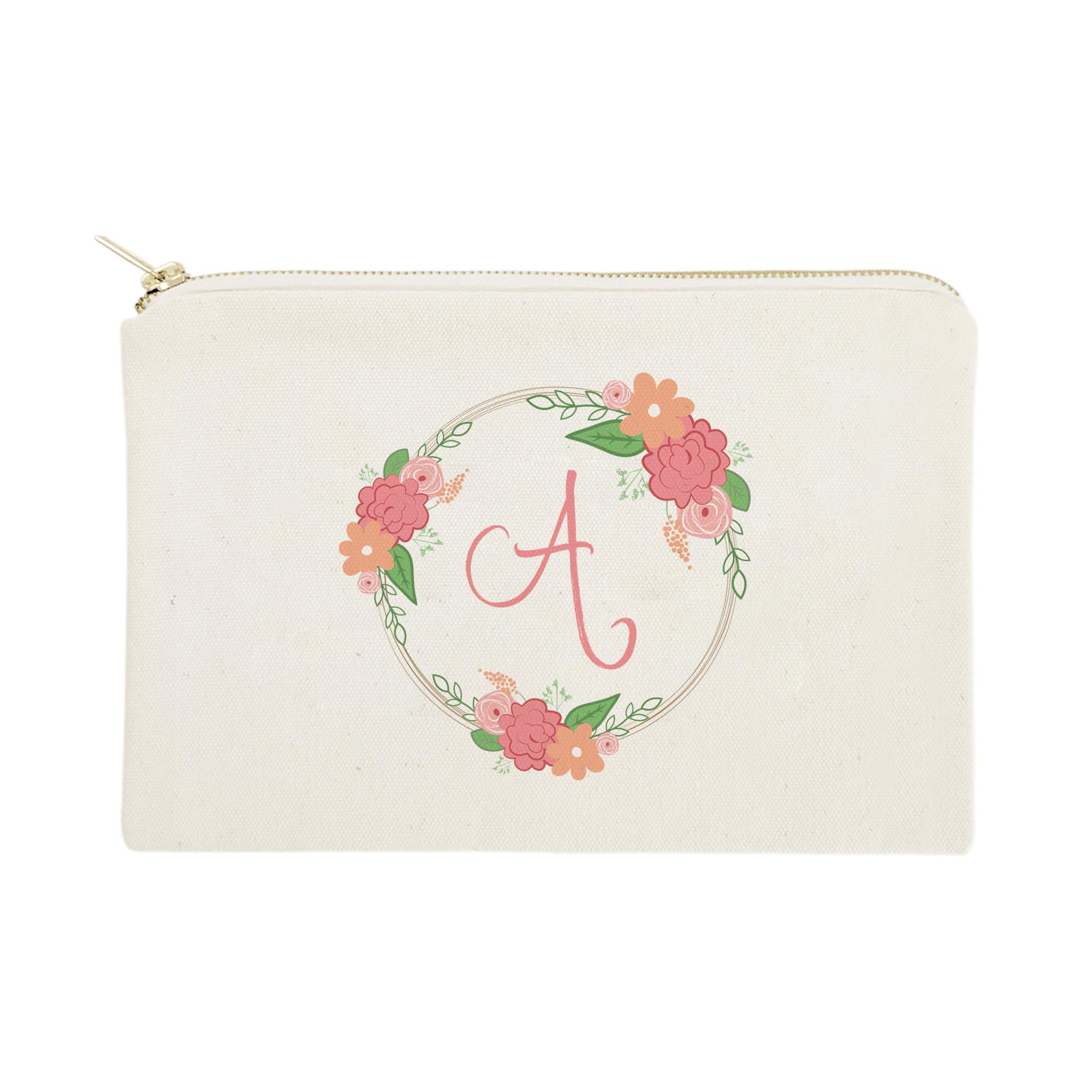 Personalized Monogram Floral Initial Cosmetic Bag - Cotton & Canvas Travel Makeup Pouch for Women | Perfect for Travel, Gym & Daily Essentials Organization