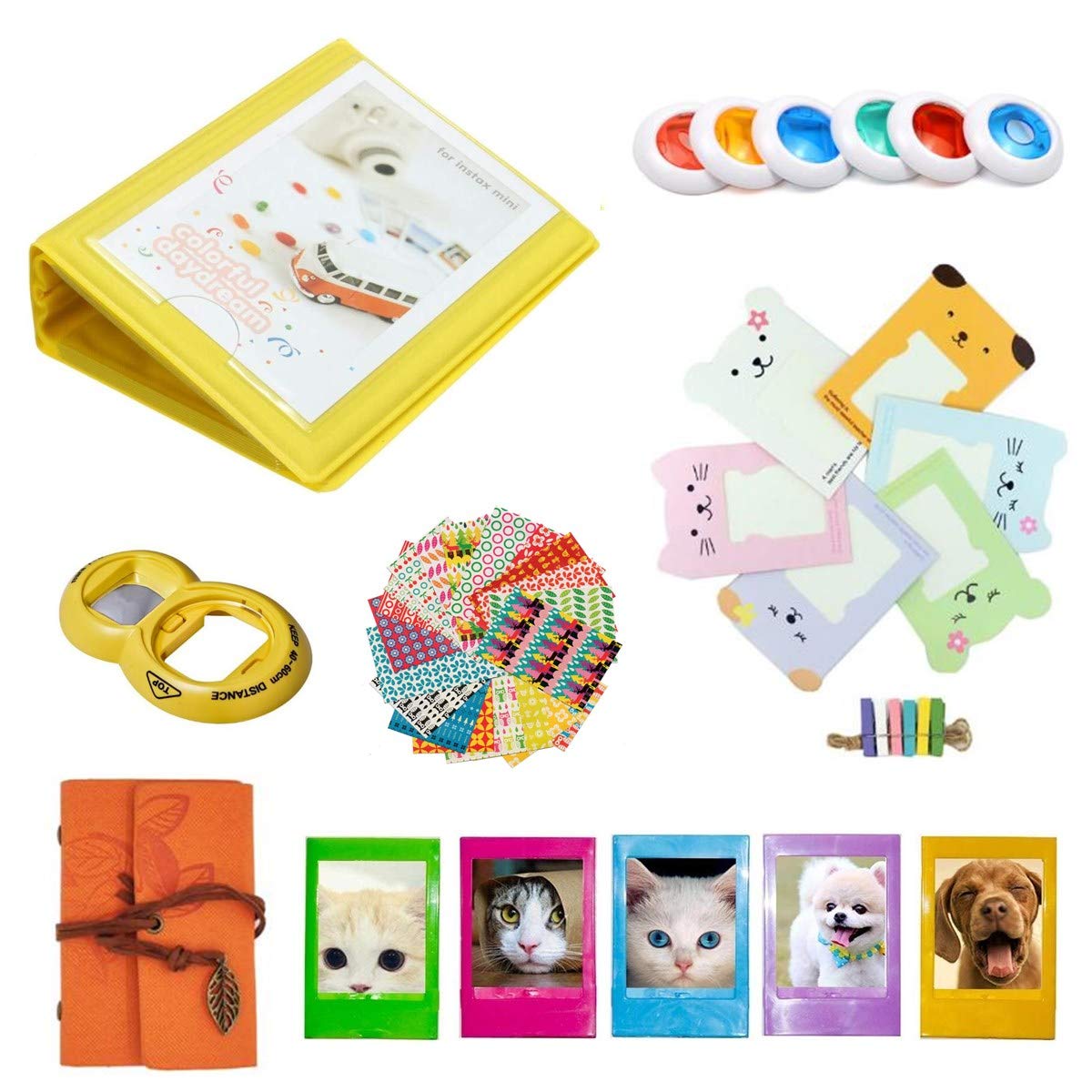 JXE 7-in-1 Camera Accessories Kit for Fujifilm Instax Mini 8/8+/9 - Includes Selfie Lens Filters, Photo Album, Picture Frame & Film Stickers | Perfect for Instant Photography, Travel Memories & Party Decorations