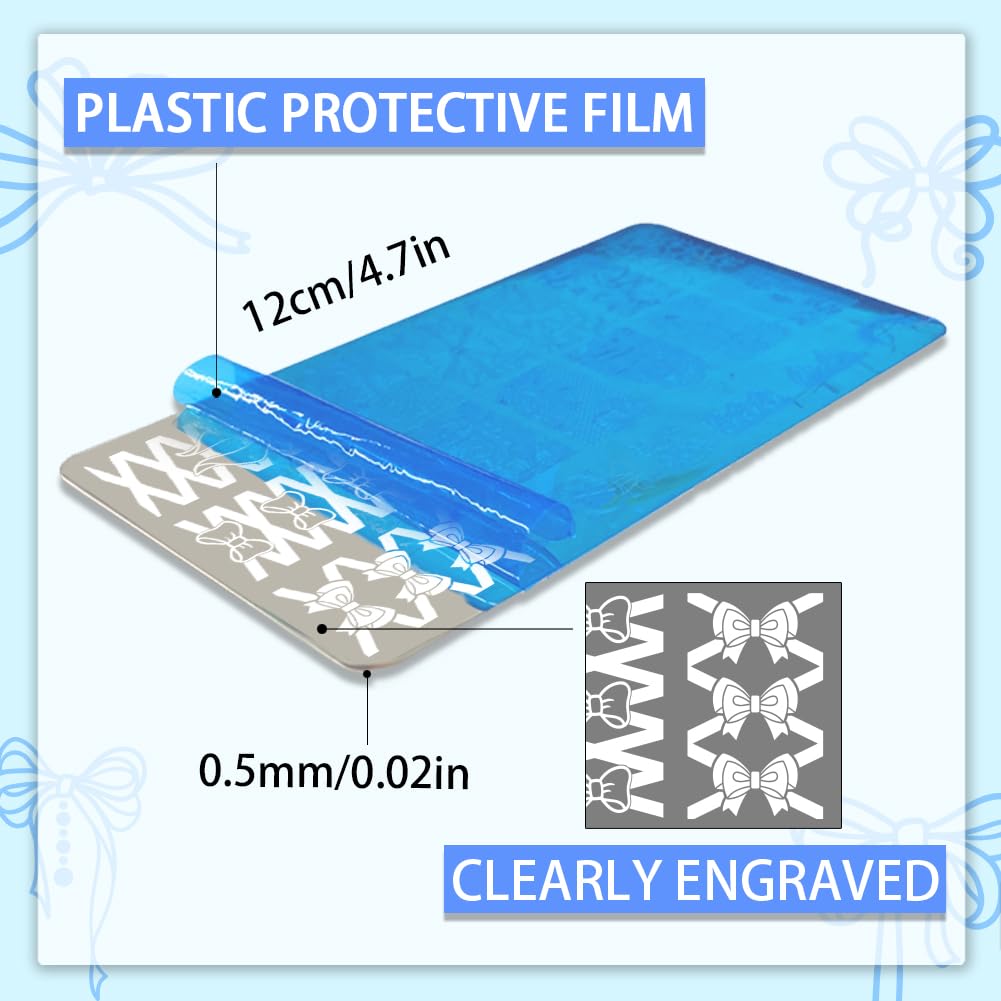 PH PandaHall 66 Patterns Bow Nail Stamper Kit - 3pcs Stainless Steel Nail Stamping Plates with Cute Bowknot Designs for Professional Nail Art, DIY Manicure & Salon Use | Perfect for Nail Design Printing, Home Nail Care & Gift Giving