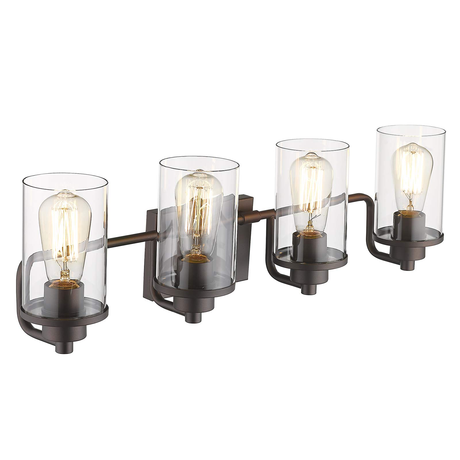 FEMILA 4-Light Farmhouse Vanity Lights - Vintage Bathroom Wall Sconce with Clear Glass Shades & Oil Rubbed Bronze Finish (4FH37-4W ORB) - Perfect for Farmhouse, Rustic, or Traditional Bathroom Decor