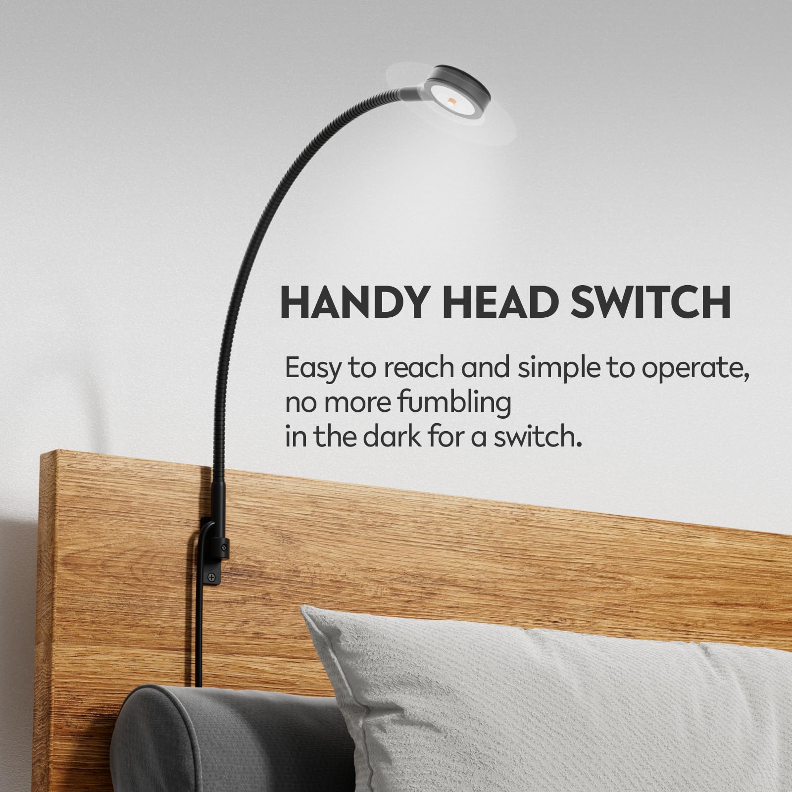 Acegoo Minimalist LED Reading Light - Flexible Gooseneck Bedside Lamp with 4000K Natural Light, CRI 90+, USB Powered - Perfect for Bedtime Reading, Study, and Nightstand Use