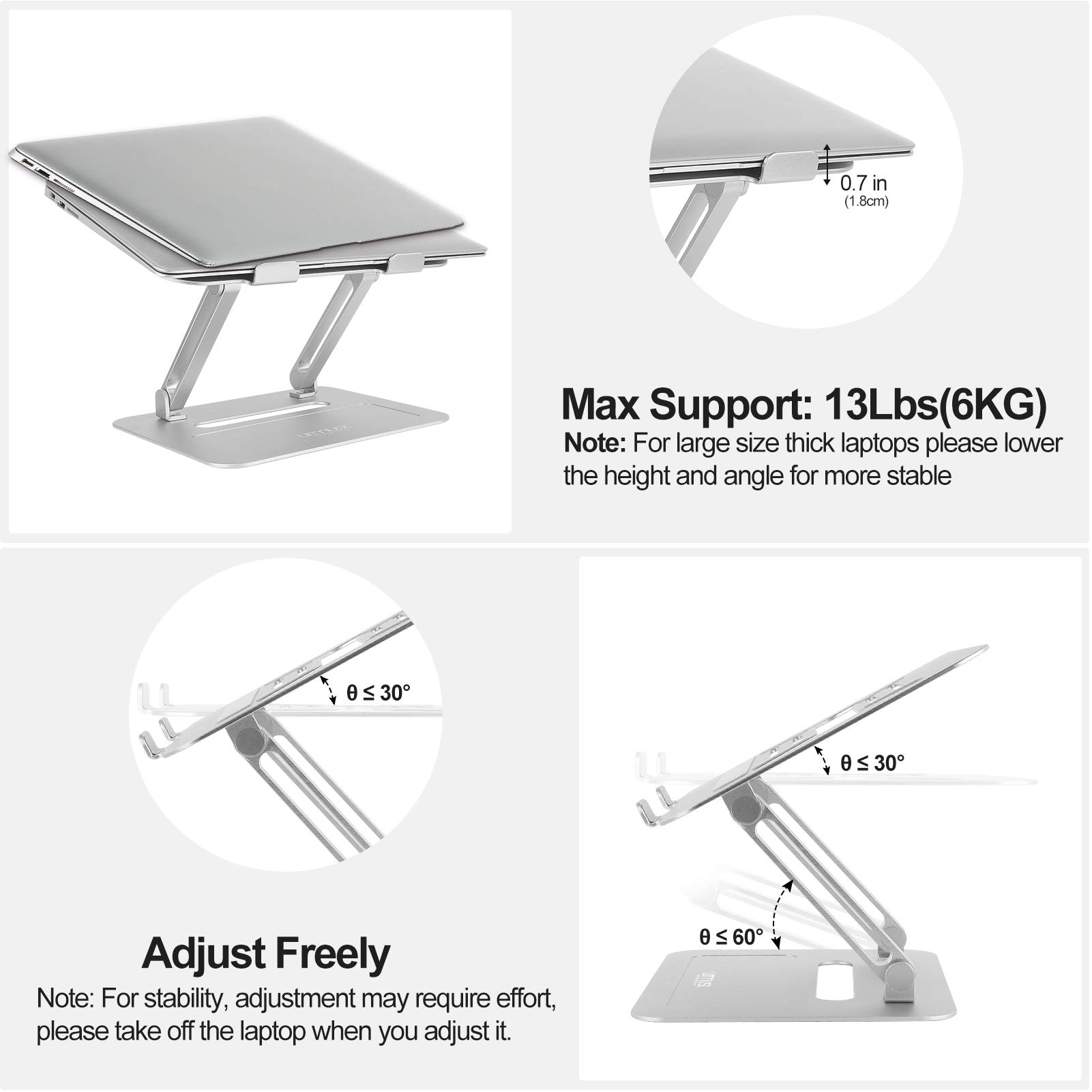 Adjustable Aluminum Laptop Stand for Desk - Ergonomic Computer Riser Holder Compatible with MacBook Air/Pro, Ultrabooks & All 11-17 Inch Laptops (Silver) | Perfect for Home Office, Gaming Setup & Workspace Ergonomics