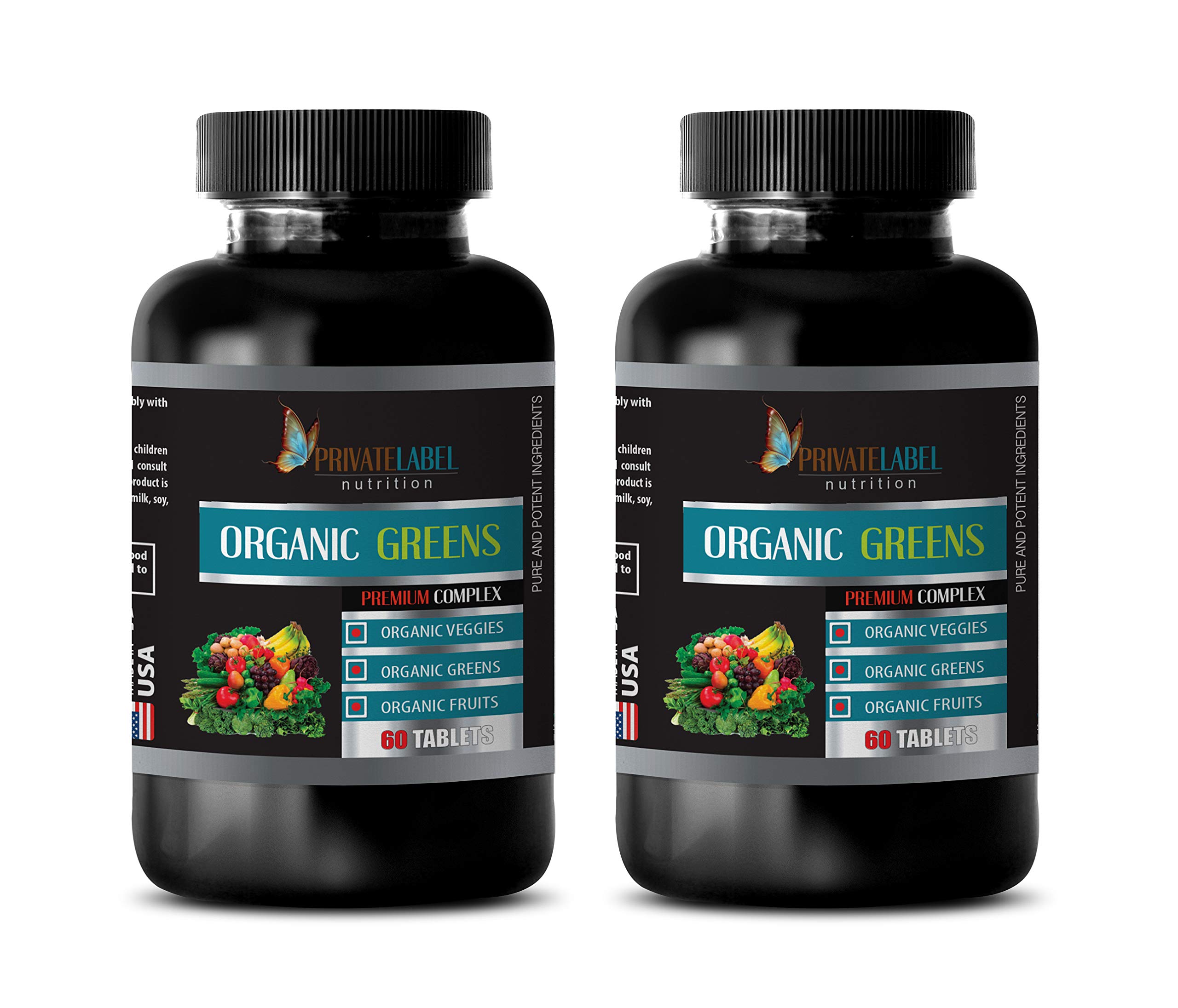 PRIVATE LABEL LLC Organic Brain Health Vitamins - Premium Greens Complex with Strawberry Flavor - 120 Tablets (2 Bottles) - Supports Memory, Focus & Cognitive Function - Ideal for Students, Professionals & Seniors