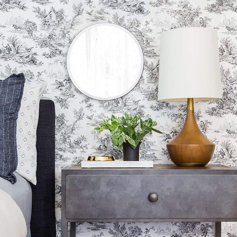 Frameless Beveled Round Wall Mirror - Modern Contemporary Glass Mirror with Hooks Included for Bathroom, Bedroom, Living Room & Entryway Decor
