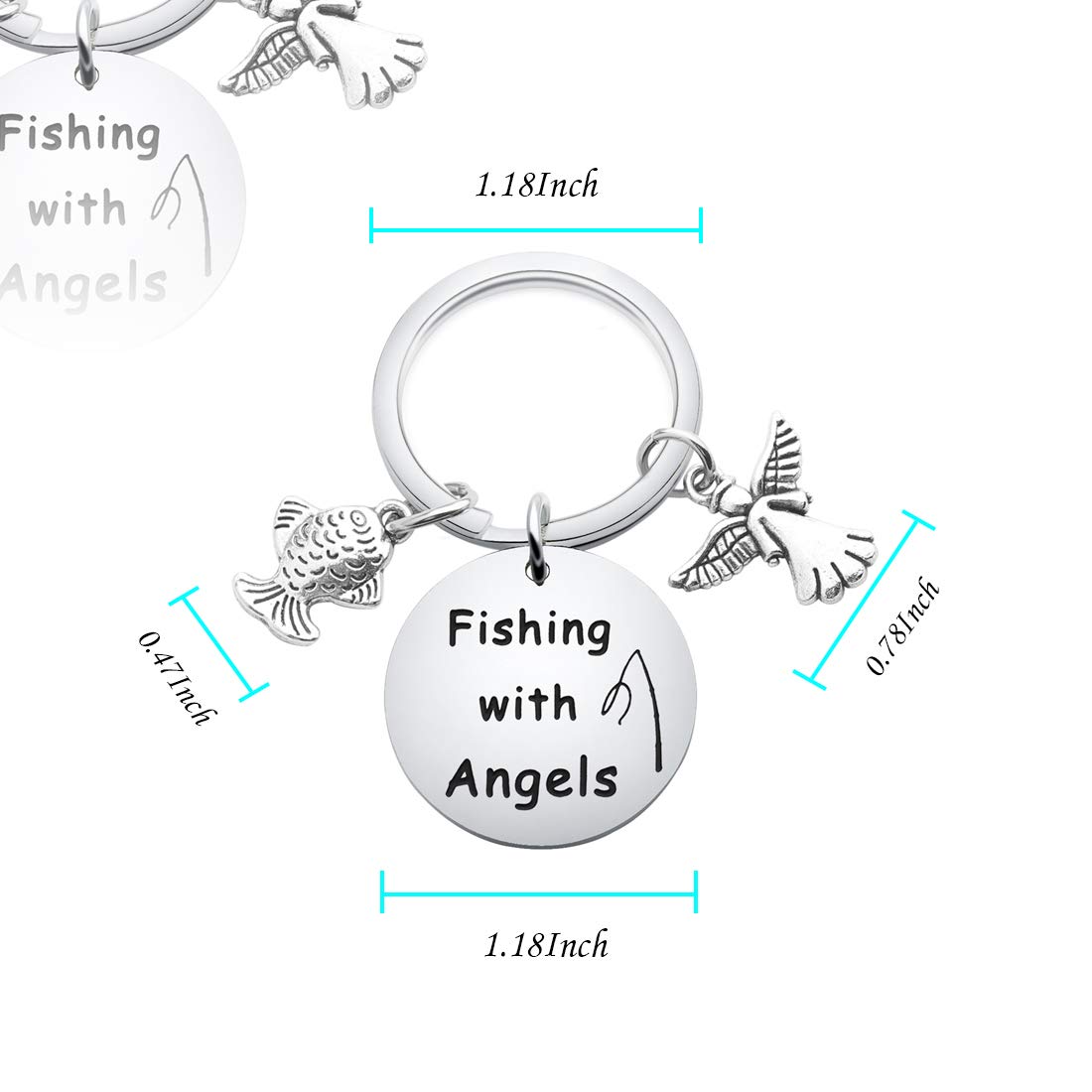 Memorial Keychain for Dad - Fishing with Angels Keepsake, RIP Gift for Father, Grandfather, Brother - Personalized Loss of Loved One Gift for Remembrance & Comfort (Great for Funerals, Memorials & Everyday Carry)
