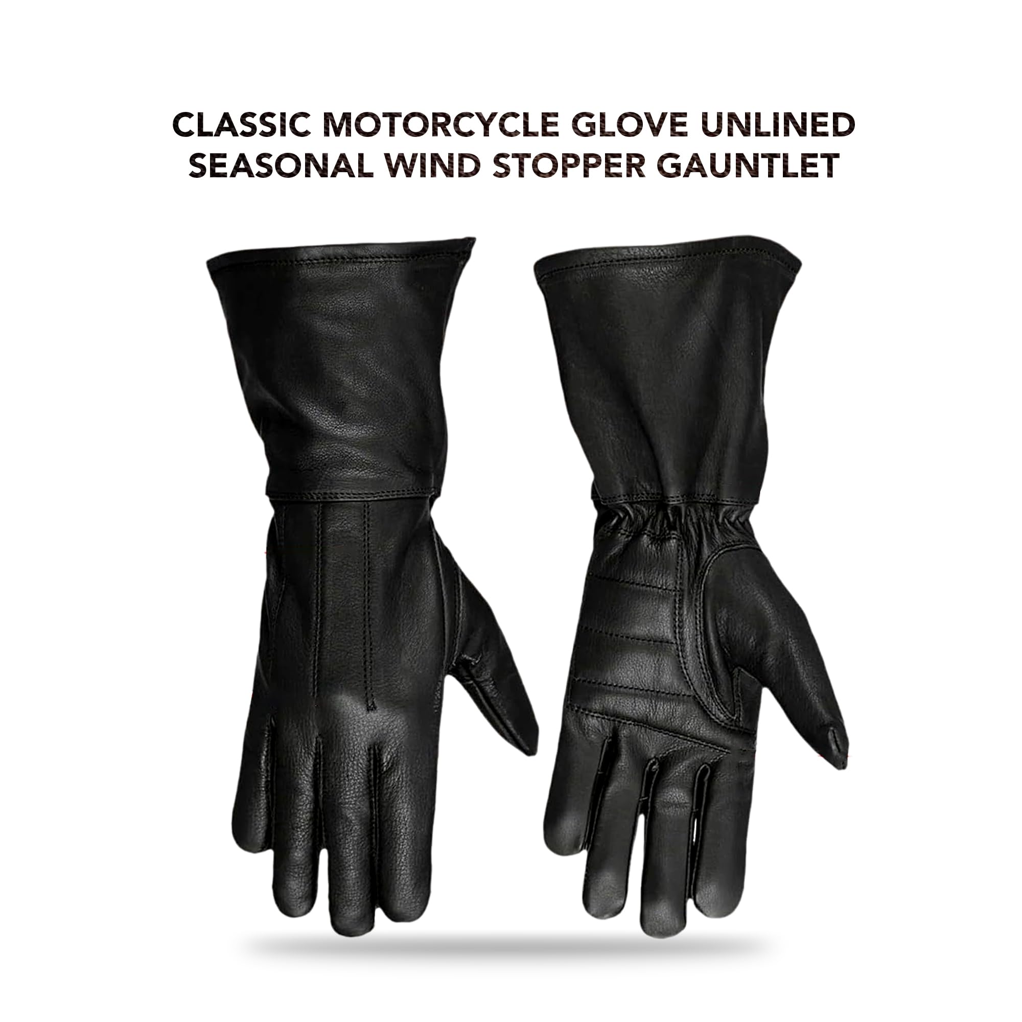 Black Motorcycle Gauntlet Gloves - Windproof & Cold Resistant Unlined Gloves for Medieval Renaissance Cosplay & Biking - Perfect for LARP, Costume Parties & Winter Riding