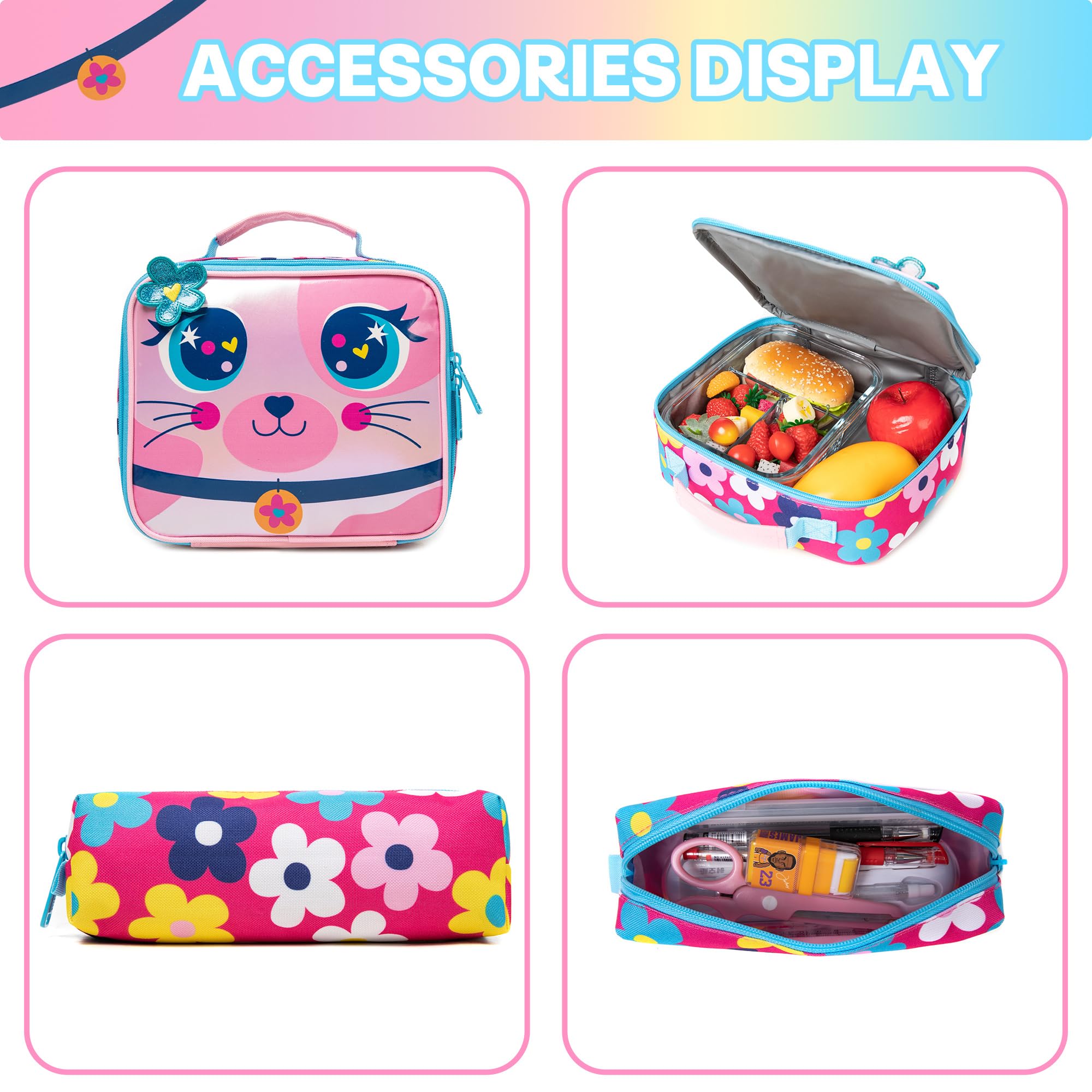 Meetbelify Rolling Backpack for Girls - 3-in-1 Wheeled School Backpack with Lunch Box & Pencil Case, Travel Carry-On Suitcase for Elementary & Preschool Students (Ages 8-10) - Perfect for School, Travel & Daily Commute