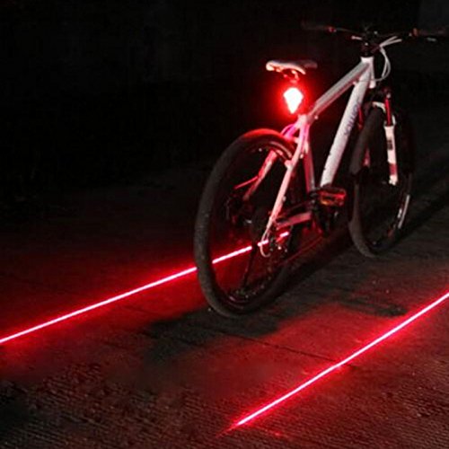 5 LED 7 Mode Laser Bike Tail Light with 2 Laser Beams - Waterproof Bicycle Rear Light with Dual Buttons for Night Cycling - Perfect for Commuting, Mountain Biking & Road Safety