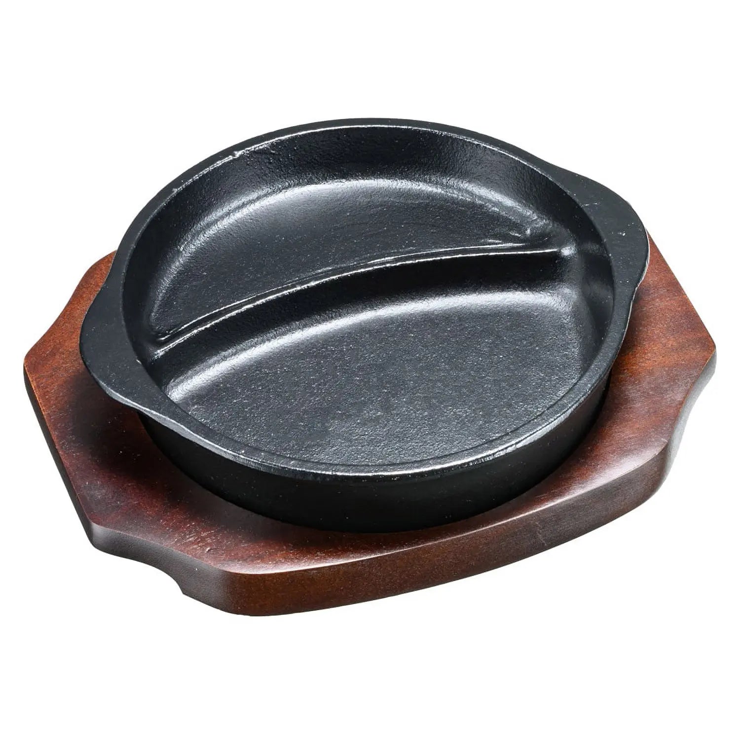Premium Asahi Chuzo Cast Iron Round Divided Sizzler Platter - Japanese Grill Plate for Steak, Fajitas & Sushi - Perfect for BBQ, Hot Pot & Tabletop Cooking