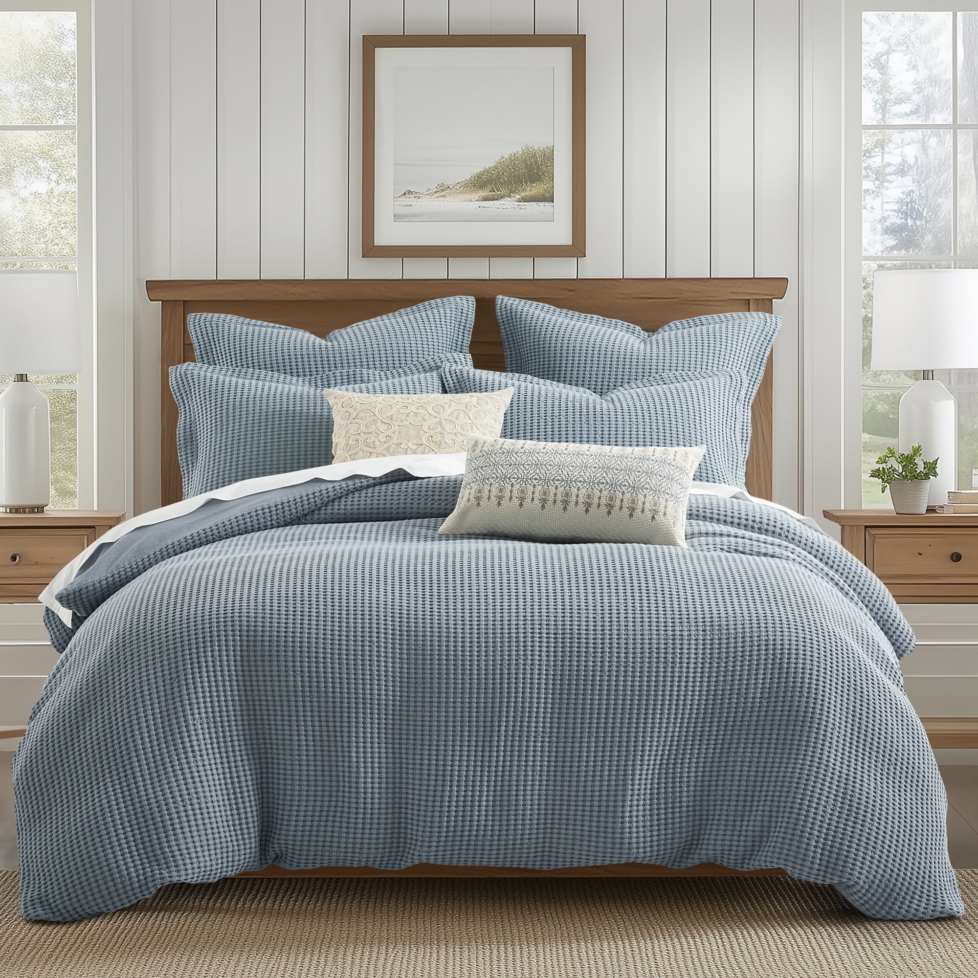 Mills Waffle Duvet Cover Set - Soft Textured Bedding for Cozy Comfort - Perfect for Master Bedroom, Guest Room & Dorm Decor