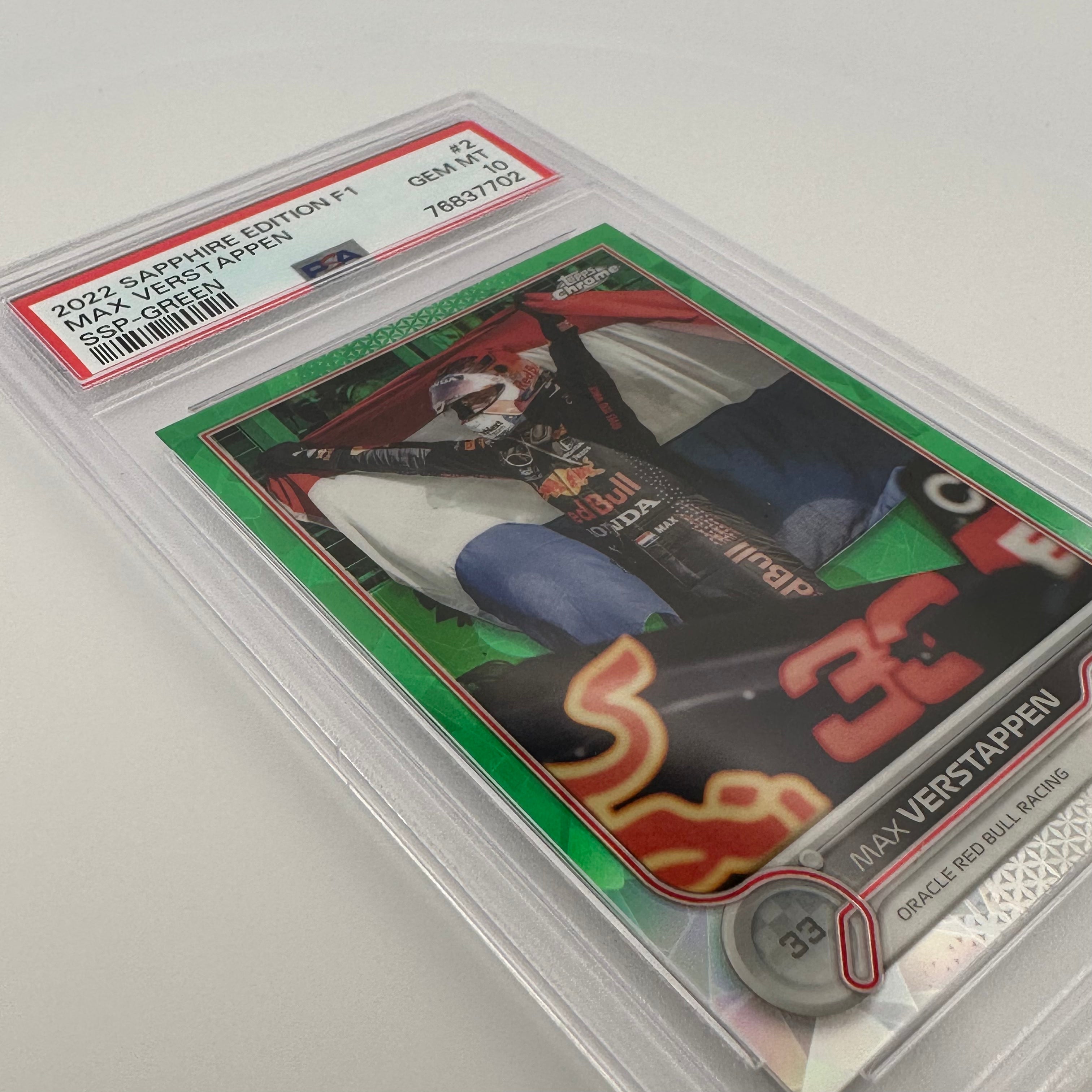 PSA 10 Max Verstappen #2 2023 Sapphire Edition SSP Green /75 - Rare Racing Collectible Card for Fans & Investors