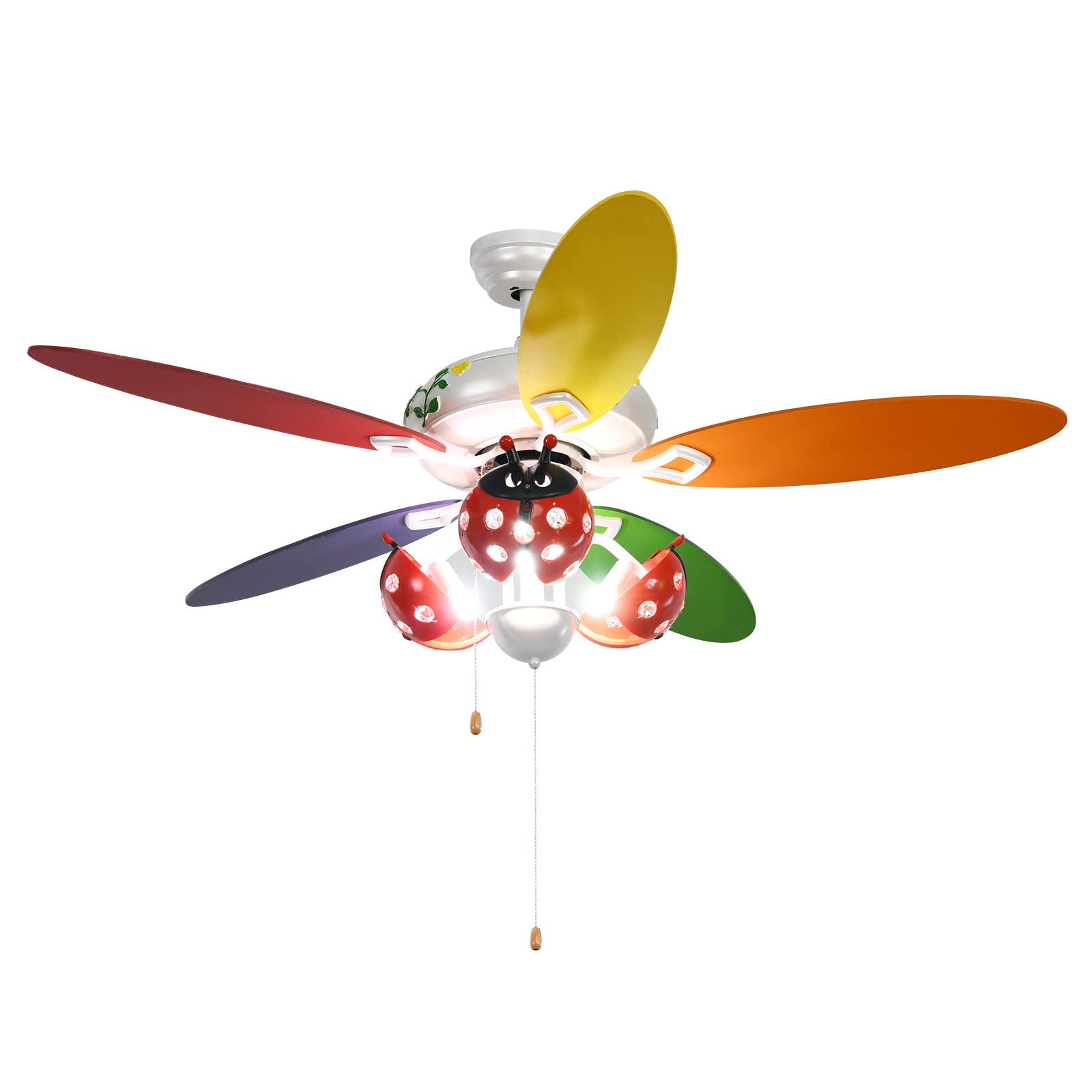 Tangkula 52 Inch Kids Ceiling Fan with Light - 5 Colorful Blades, 3-Speed Pull Chain Control, Beetle Design for Bedroom, Nursery & Covered Outdoor Spaces - Multi-Color LED Lighting for Fun & Functional Air Circulation