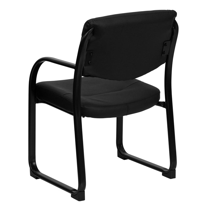 Premium FLASH Donny Black LeatherSoft Executive Side Reception Chair with Sled Base - Ergonomic Office Chair for Reception Areas, Waiting Rooms & Lobby Seating