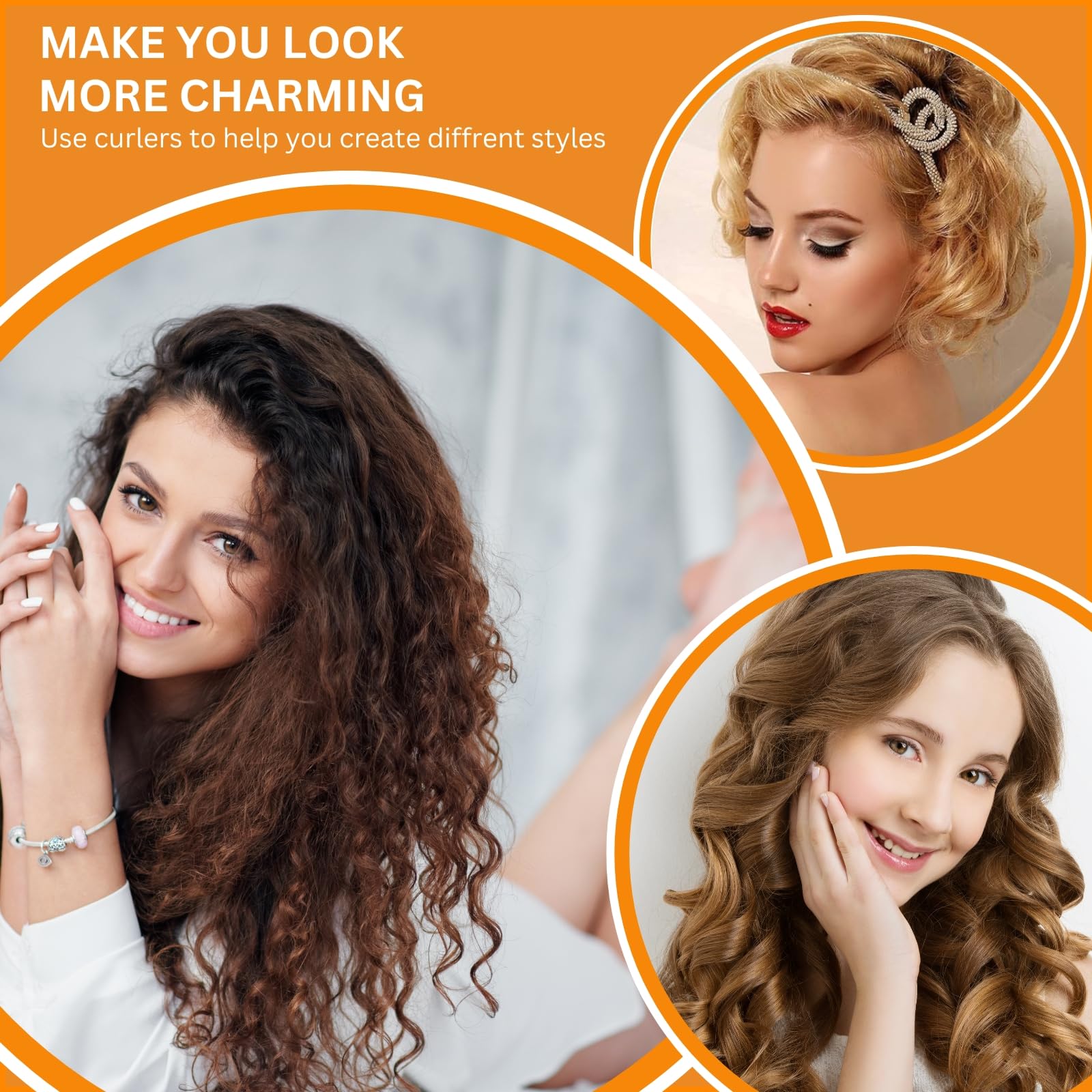 Professional Magnetic Snap-On Hair Rollers for Women & Girls - 6-Piece Orange Plastic Hair Curlers for Styling & Volumizing - Perfect for Home, Salon & Party Hairstyles