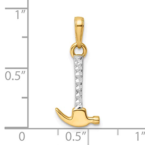 14k Yellow Gold & White Rhodium Diamond Cut Hammer Pendant Necklace - 23.72mm | Elegant Jewelry for Women, Perfect Gift for Birthday, Anniversary & Special Occasions