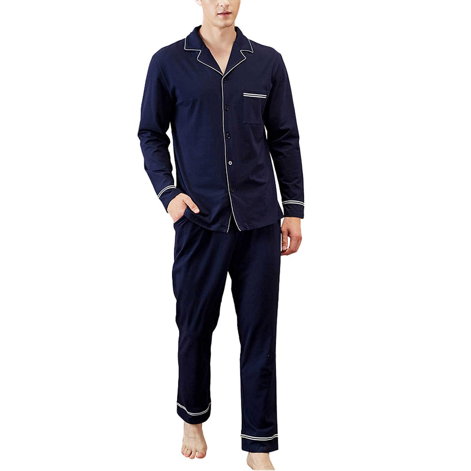 Men's Bamboo Fiber Pajama Set - Long Sleeve Button Down Sleepwear & Pants, Lightweight Loungewear for Comfortable Nightwear and Relaxing at Home