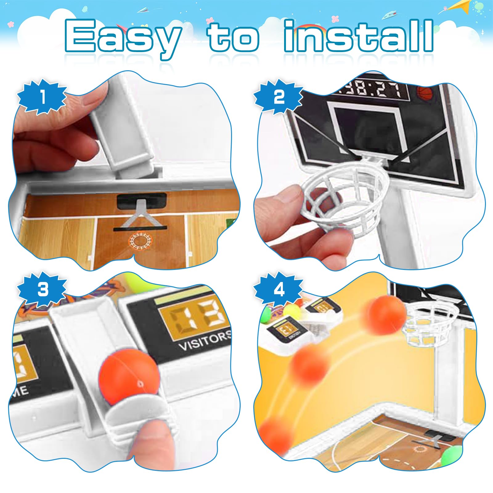 Mini Office Basketball Game Set - Finger & Table Basketball Toy for Stress Relief - Fun Party Gifts for Kids & Adults - Perfect for Desk Games & Office Entertainment (White)