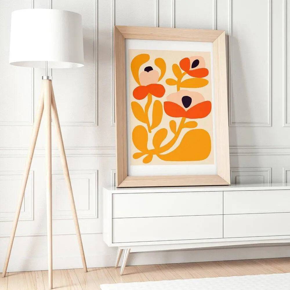 Happy Flowers Modern Wall Art Print - Vibrant Floral Canvas Painting for Home & Office Decor - Perfect for Living Room, Bedroom, and Workspace