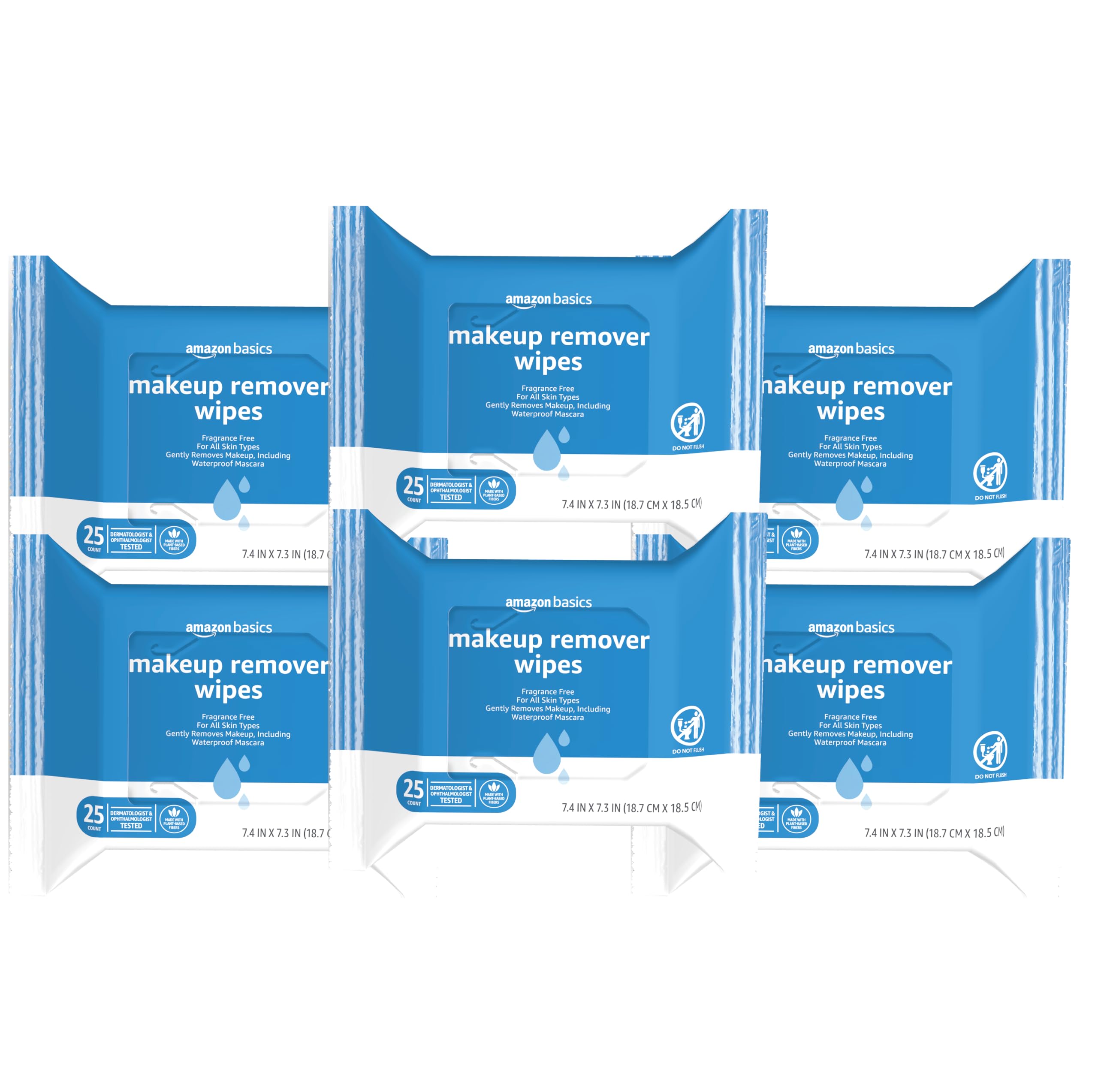 Amazon Basics Fragrance-Free Makeup Remover Wipes - 25 Count (Pack of 6) | Gentle Cleansing for Face & Eyes | Perfect for Travel, Gym & Daily Skincare Routine