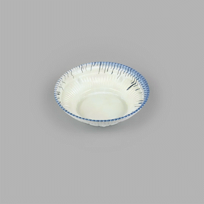 Bento Tek 10 oz Round White and Blue Plastic Asian Style Bowl - 6.5
