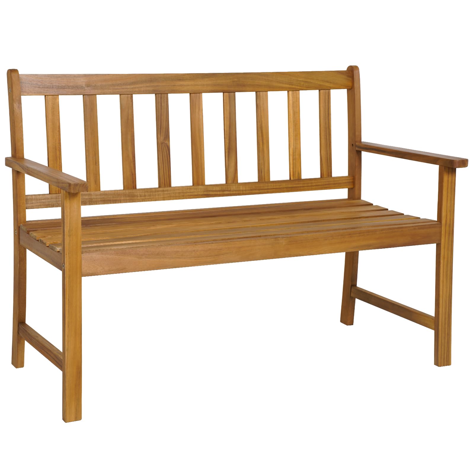 Comfortable 2-Person Outdoor Wooden Bench with Ergonomic Backrest & Armrests - All-Weather Acacia Wood Patio Loveseat for Garden, Balcony, Poolside, Porch & Deck - Perfect for Relaxing & Entertaining Outdoors