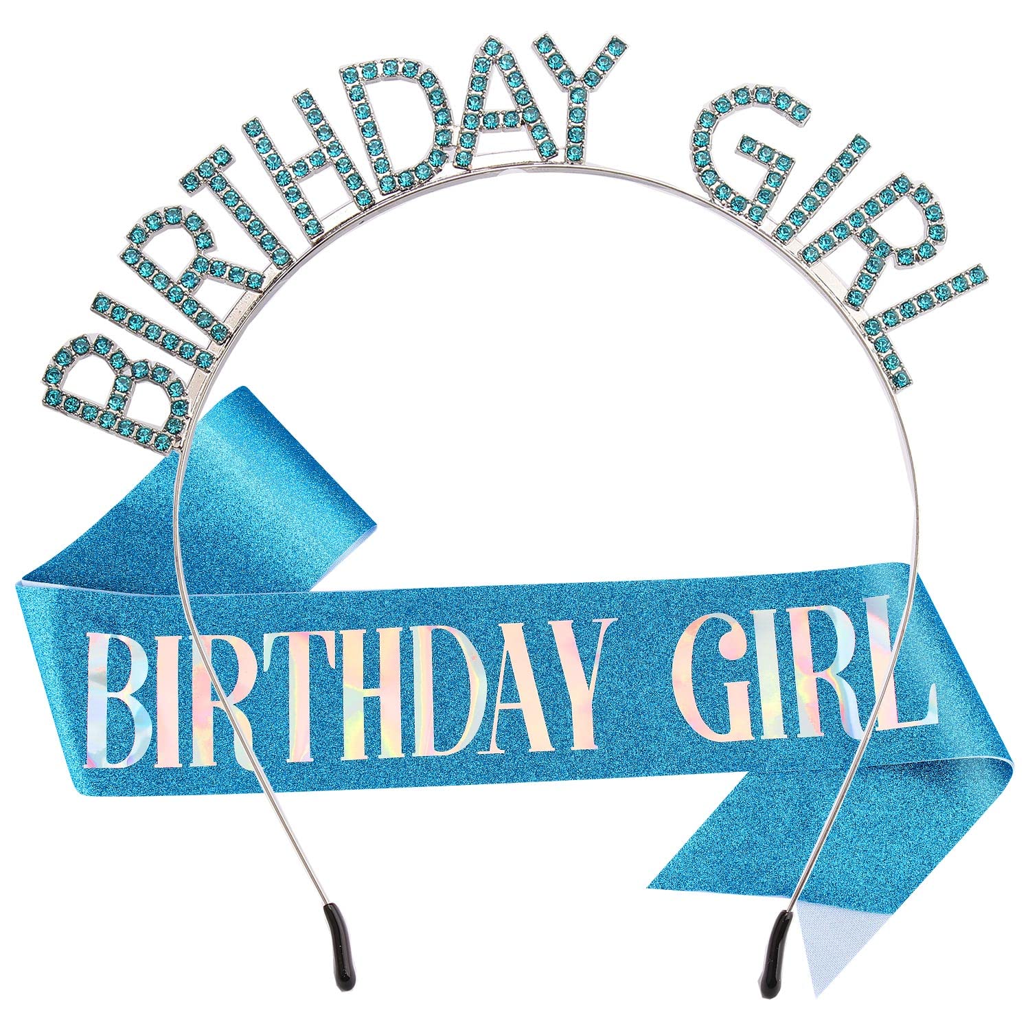 Elegant Blue Rhinestone Birthday Crown for Women - Princess Tiara with Sash & Headband - Perfect for Birthday Parties, Bachelorette, Quinceañera & Special Occasions